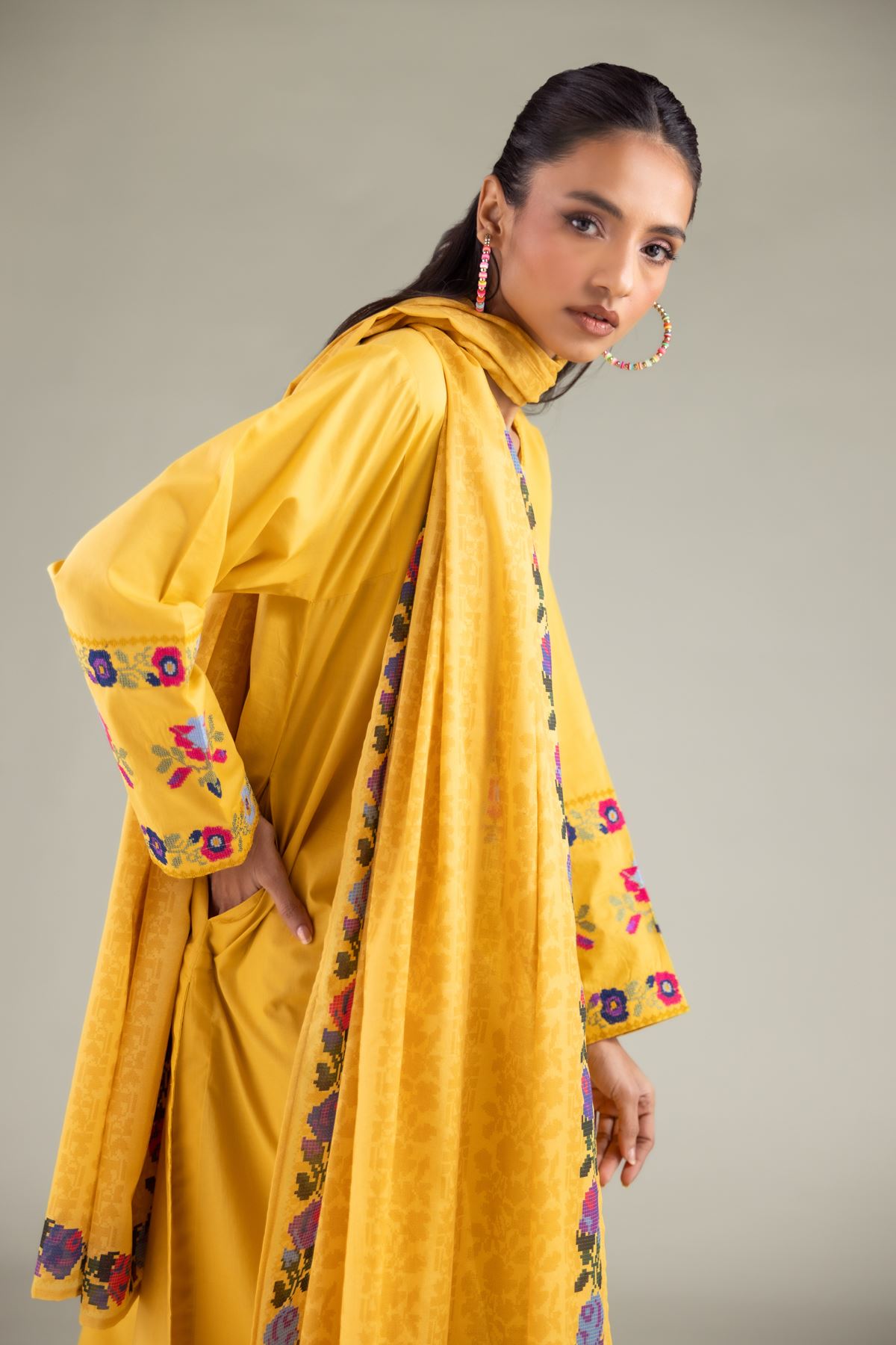 Printed Lawn Floral Summer Dupatta - 6-26-105-A-G-VG