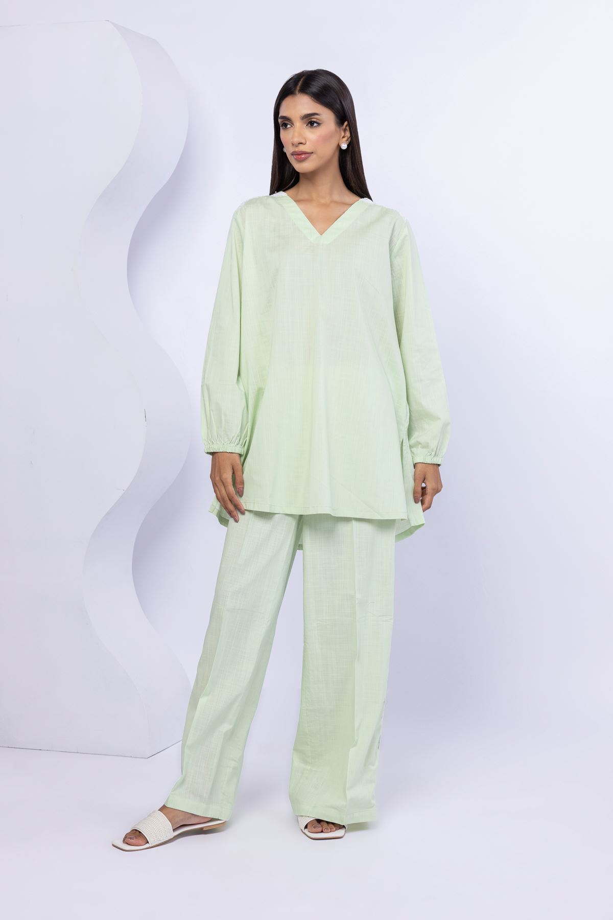 Embroidered Crosshatch Poplin Kurta - 25-10-11E12-03TB-VG