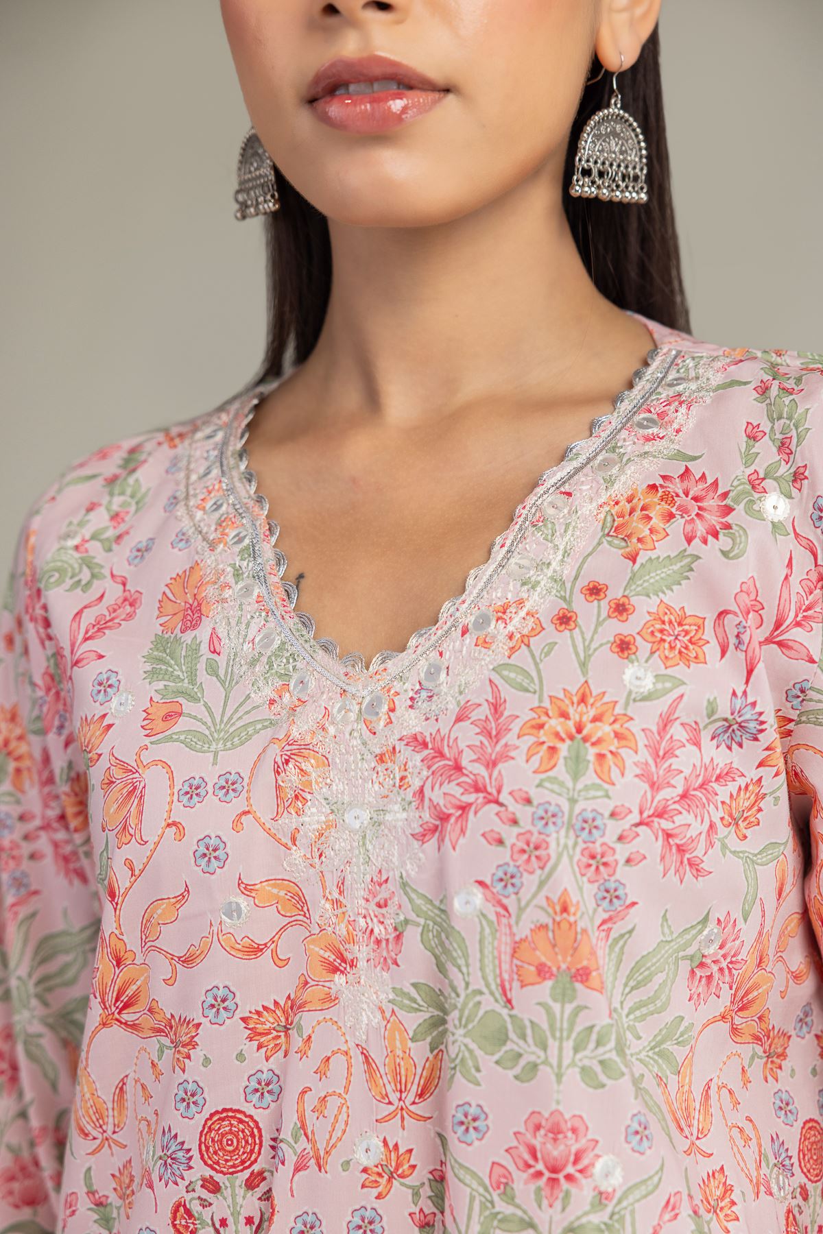 Embroidered Cotton Viscose Short V-Neck Kurta - 1-26-245-A-J1-VG