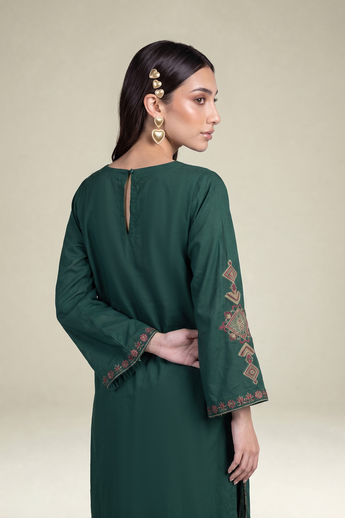 Embroidered Cambric Green Cambric Kurta - B1-2-26-106-A-C-VG