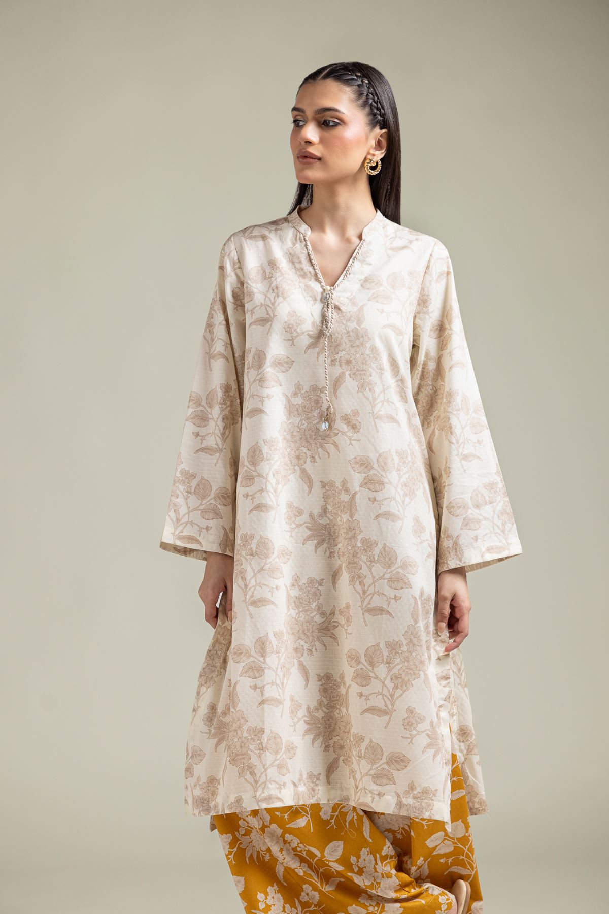 Printed Cotton Dobby Floral Longline Kurta - 1-26-134-A-F-VG