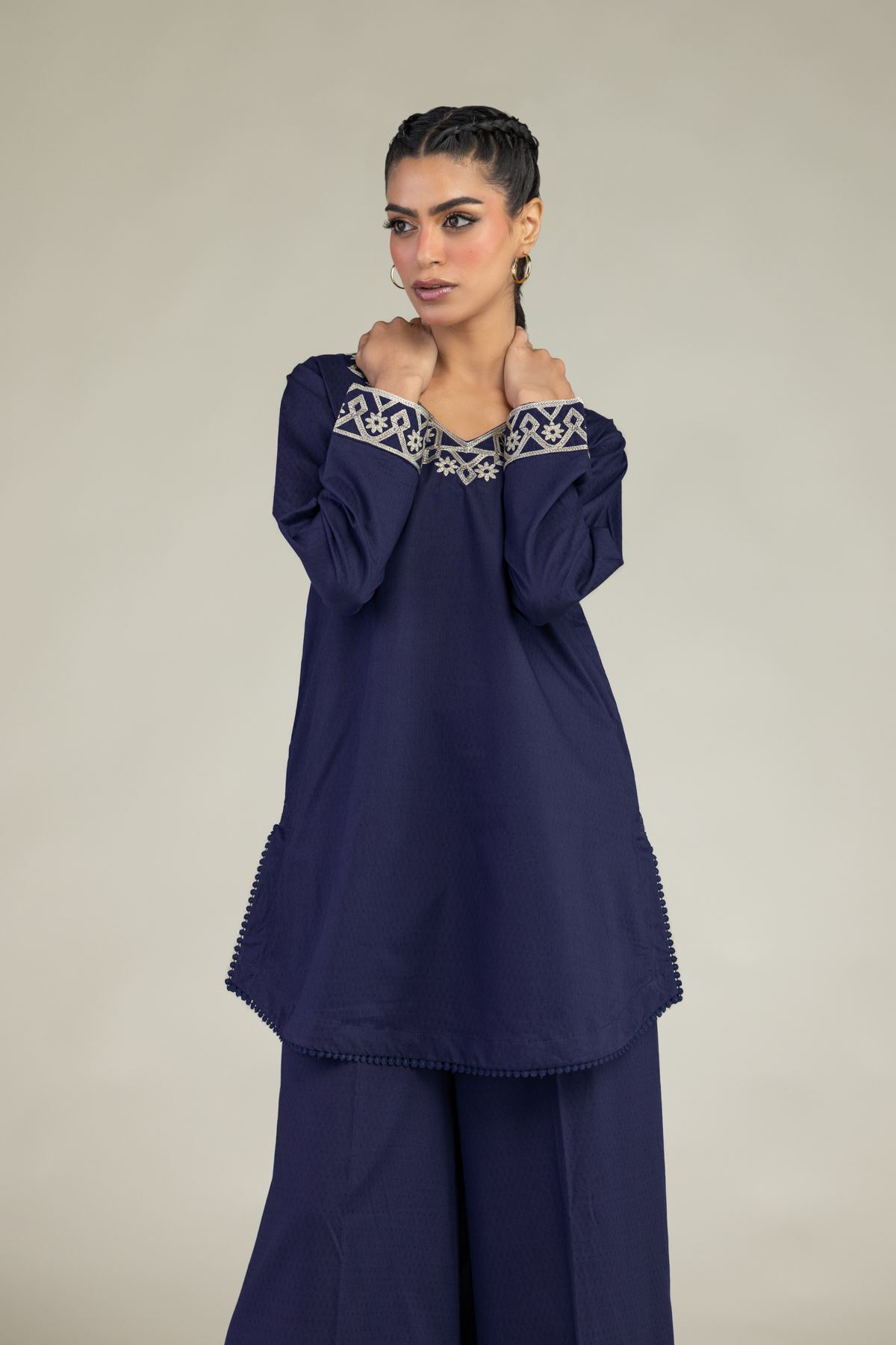 Embroidered Cotton Dobby Cotton Dobby Kurta - 25-09-11E13-02TB-VG