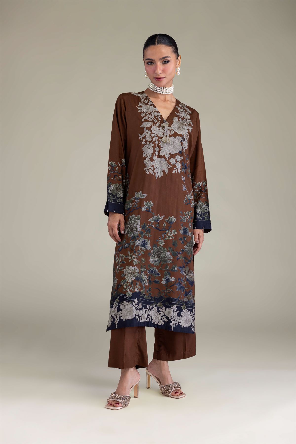 Embroidered Raw Silk Brown Silk Kurta - 2-26-206-A-F1-VG
