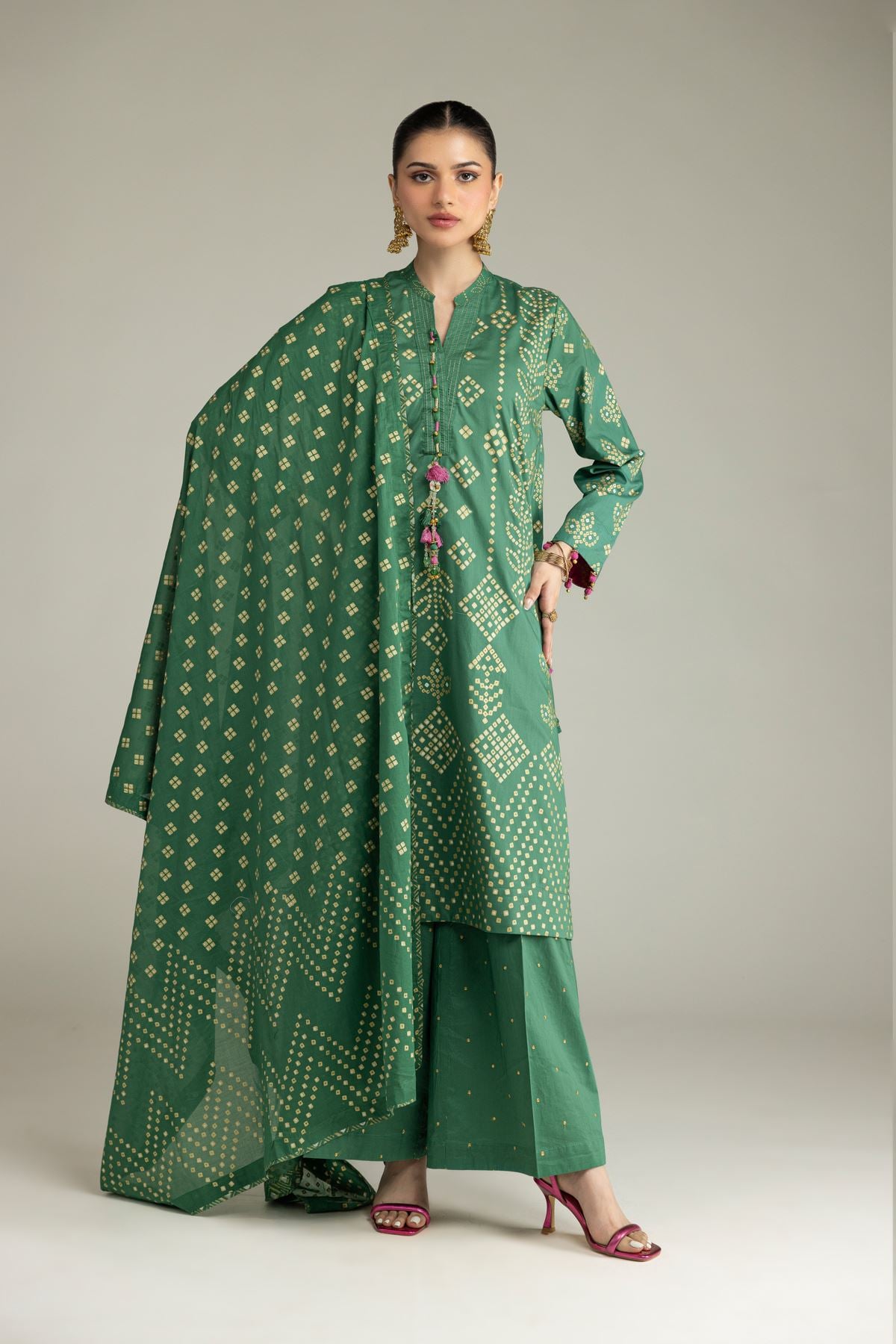 Embroidered Cambric Cambric 3-Piece Co-ord - 12-26-116-F-E-VG