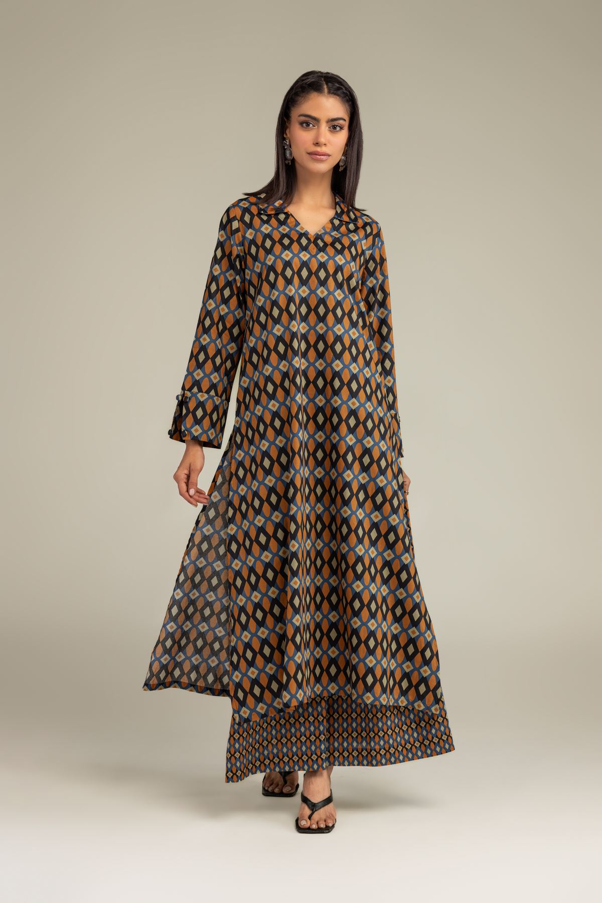 Printed Cambric Brown Geometric Pants - 1-26-250-B-H1-VG