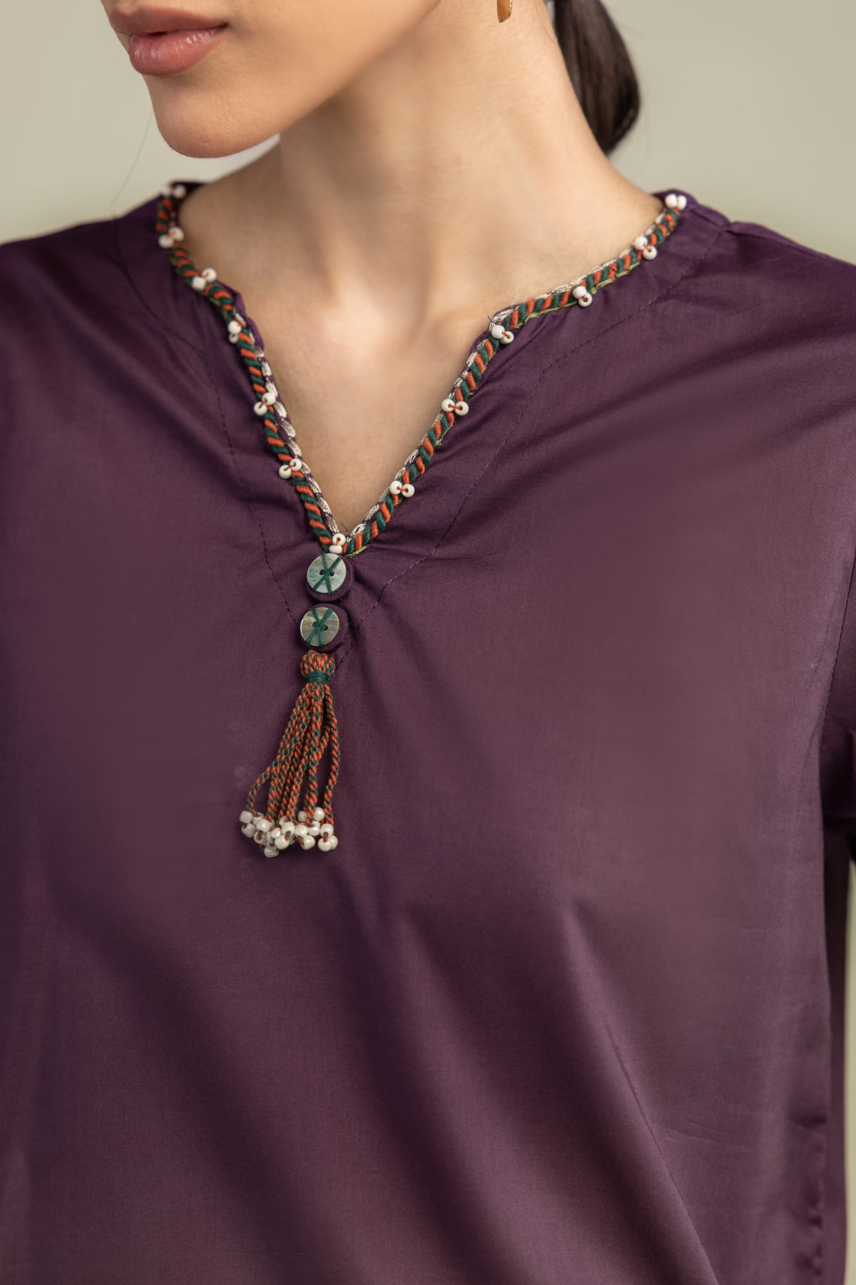 Embroidered Cambric Cambric V-Neck Kurta - 2-26-308-A-G1-VG