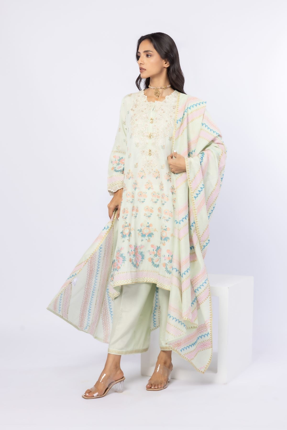 Embroidered Raw Silk Kurta - 25-09-9S3-07TB-VG