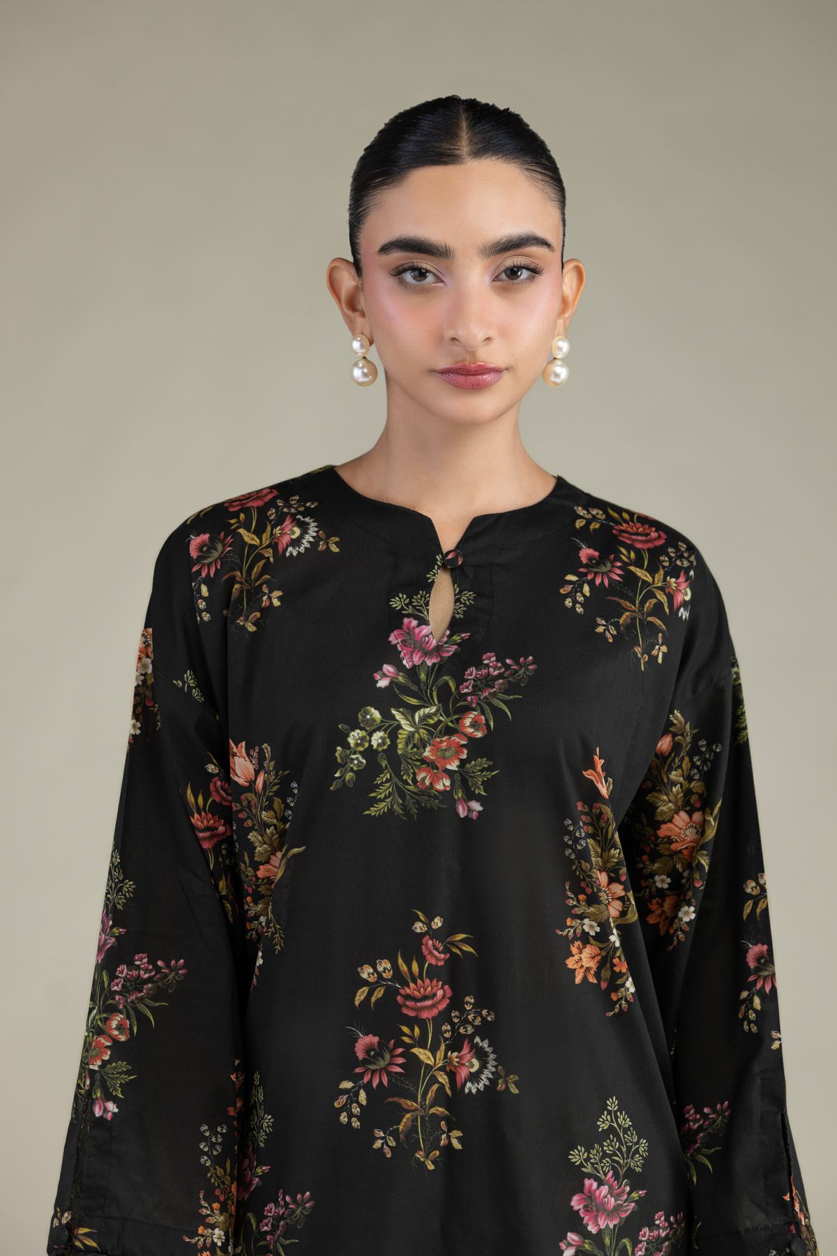 Printed Cambric Black Cambric Kurta - B1-2-26-106-A-C-VG