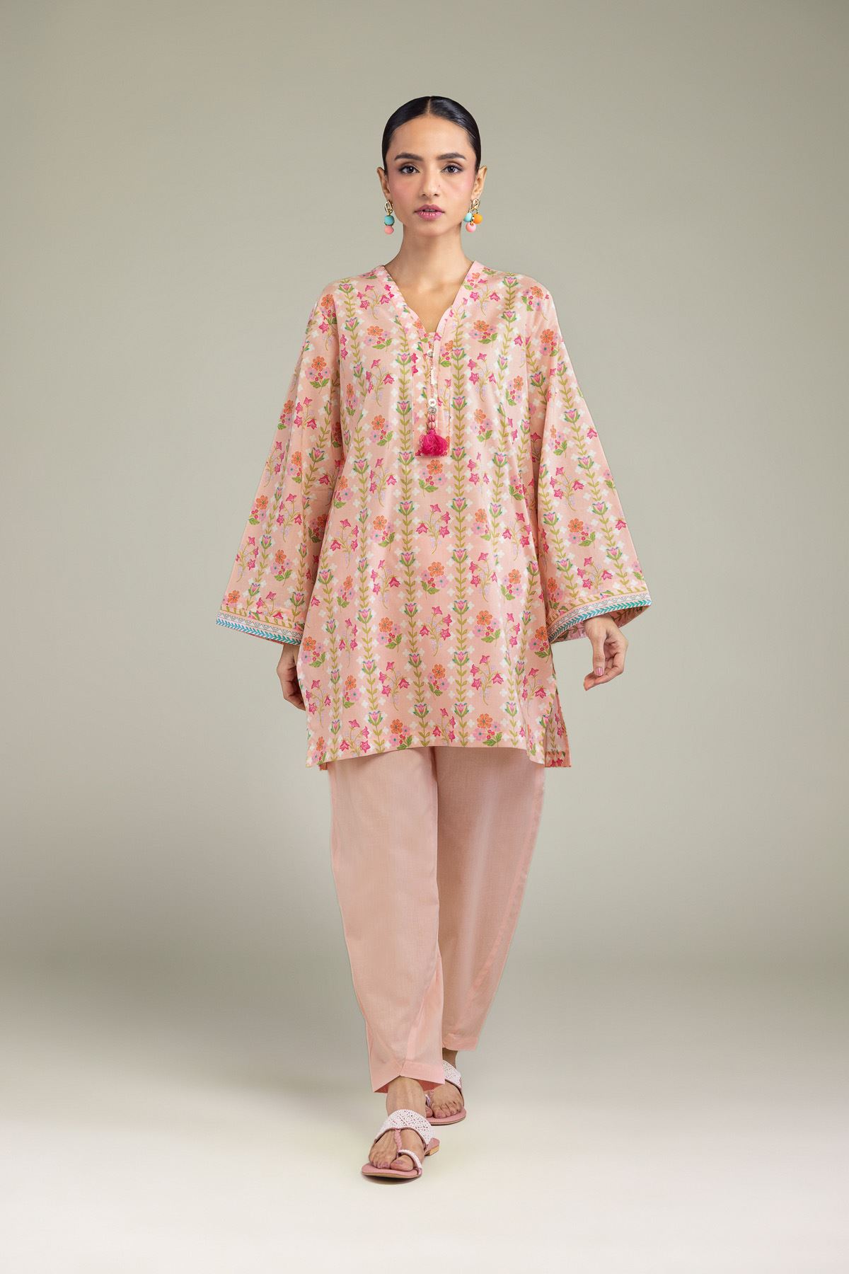 Printed Cambric Peach Cambric Kurta - 1-26-213-A-G1-VG