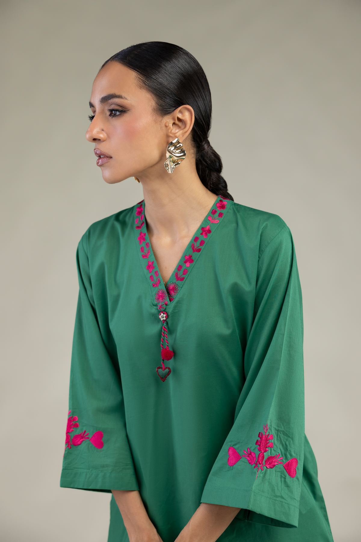 Embroidered Cambric Green Floral Kurta - 1-26-327-B-B1-VG