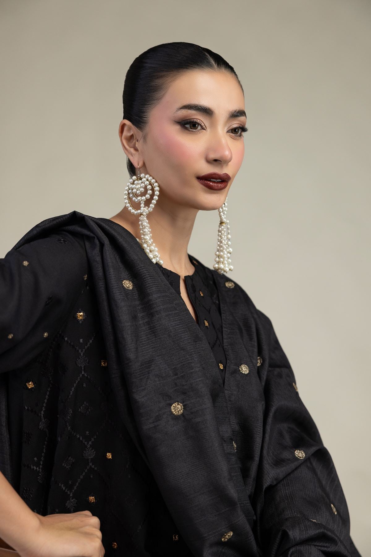 Embroidered Polyester Silk Black Silk Dupatta - 2-26-207-C-J1-VG