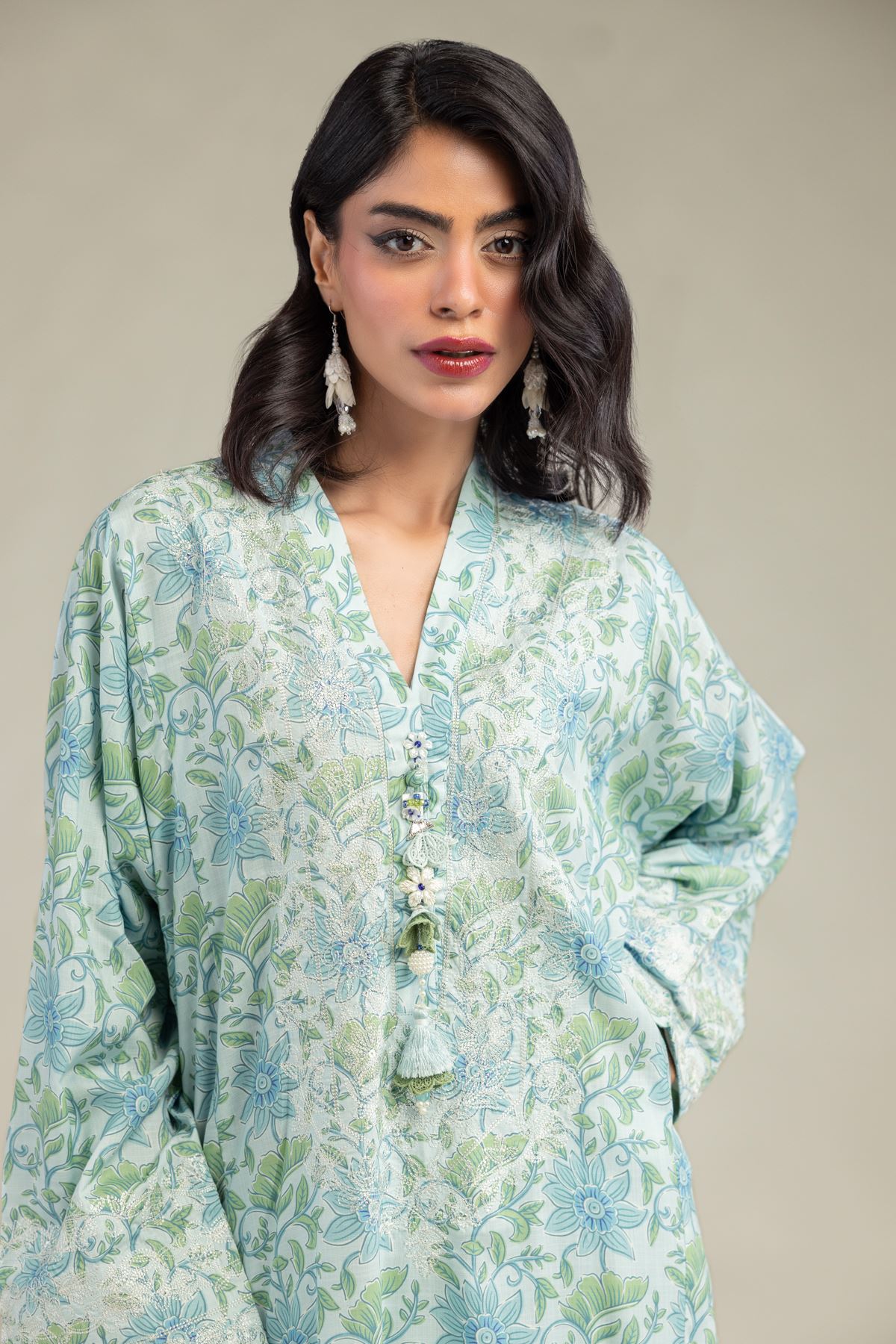 Embroidered Raw Silk Long Floral Kurta - 1-26-309-B-D1-VG