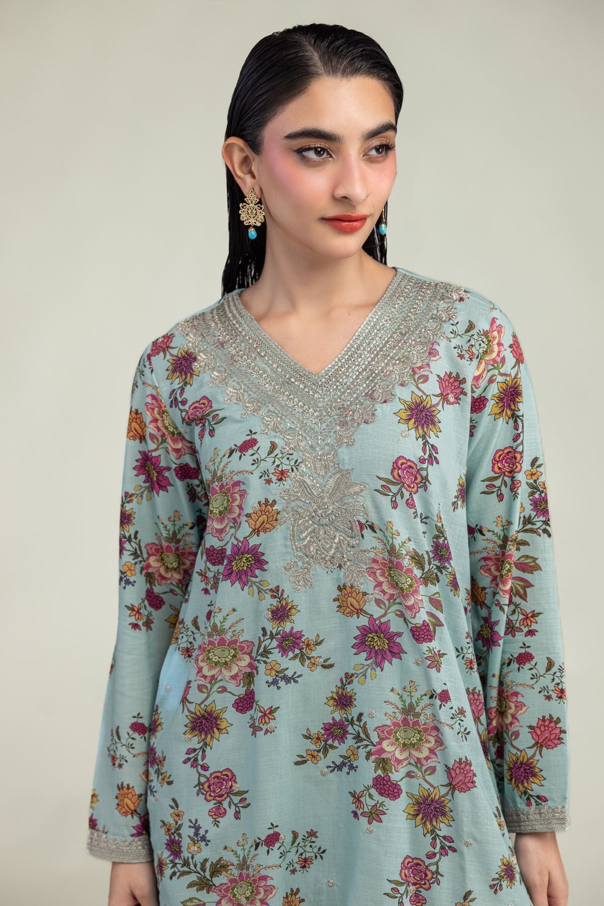 Embroidered Raw Silk Floral Silk Kurta - 8-26-304-A-B1-VG
