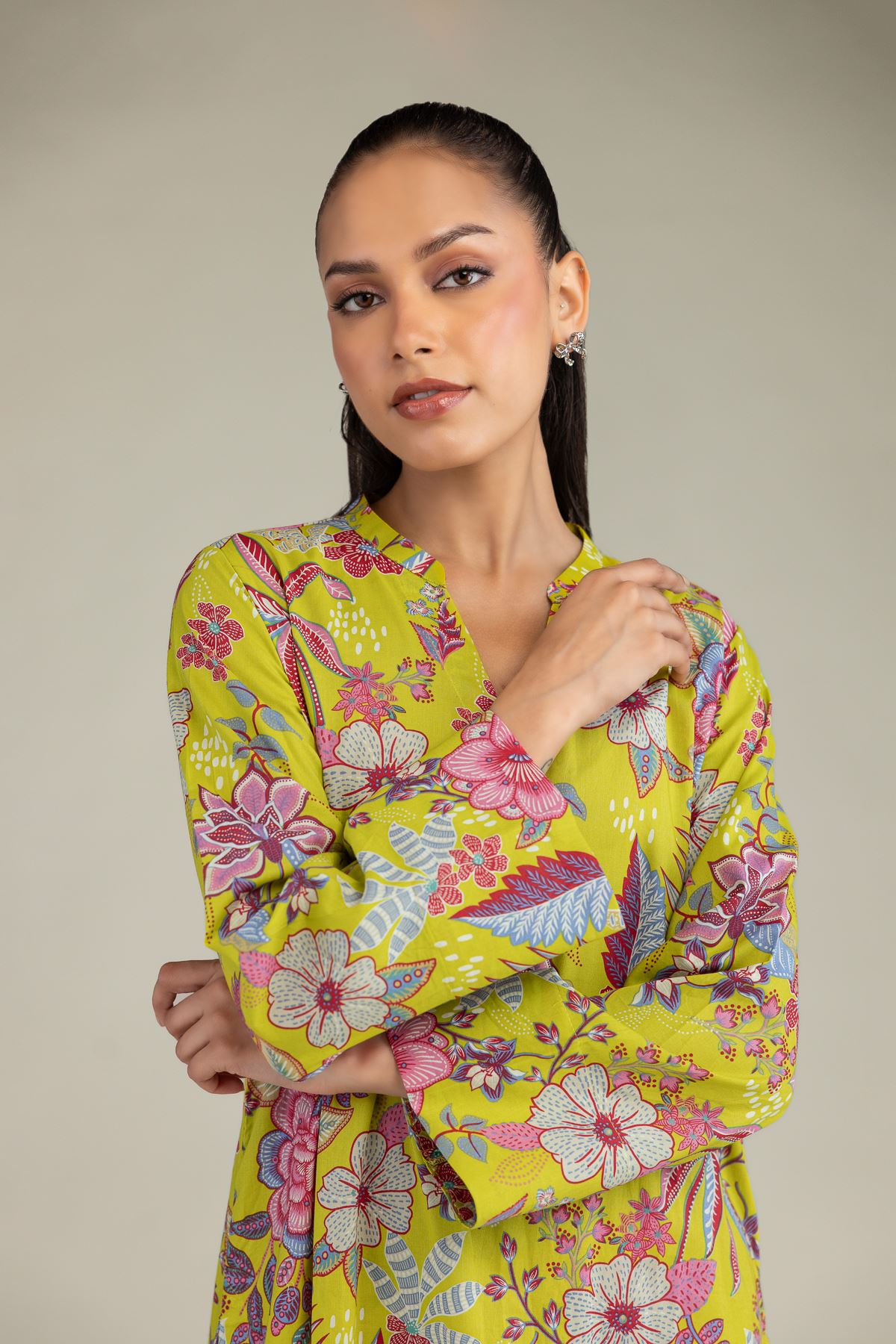 Printed Cambric Floral Cambric Kurta - 1-26-242-B-B1-VG
