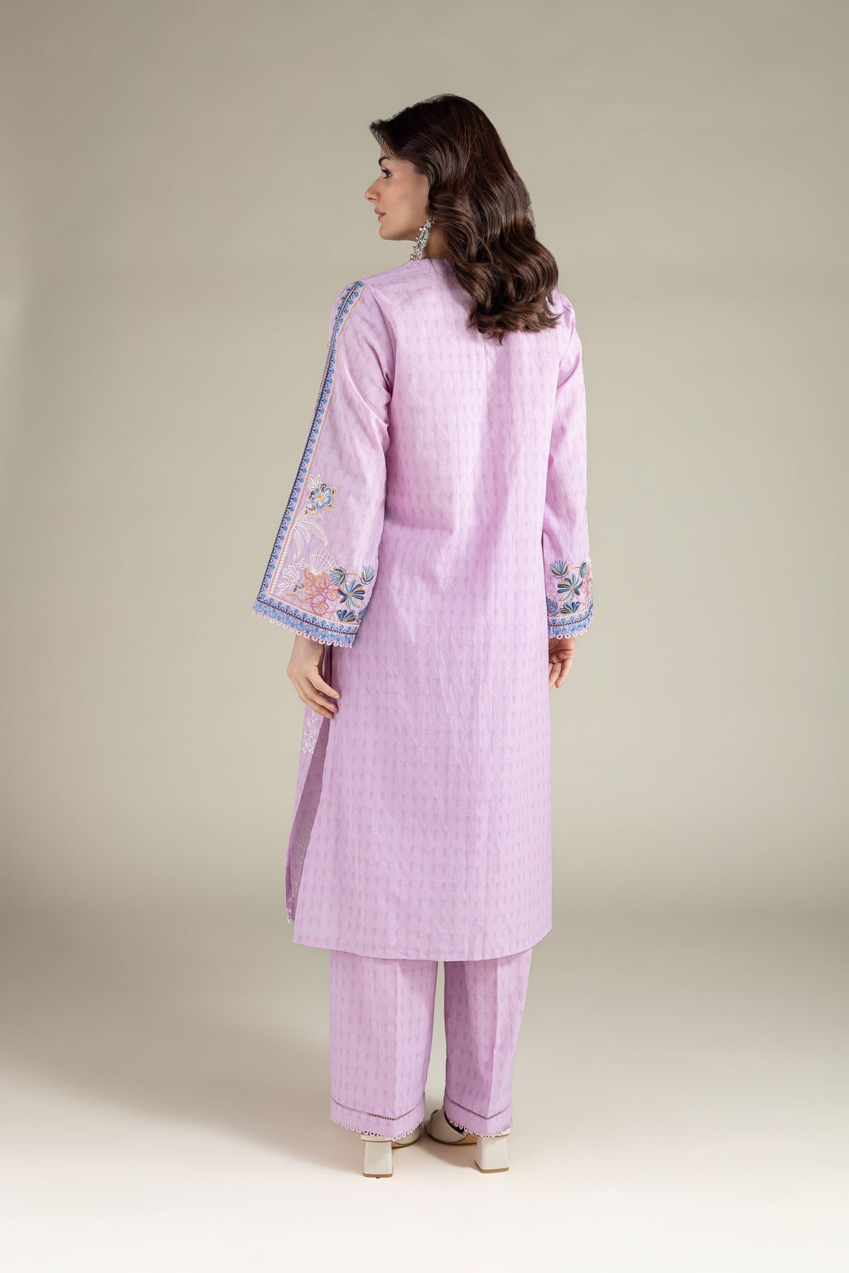 Embroidered Cotton Dobby Lavendar Tailored Set - T-A22-26-123FF2-VG