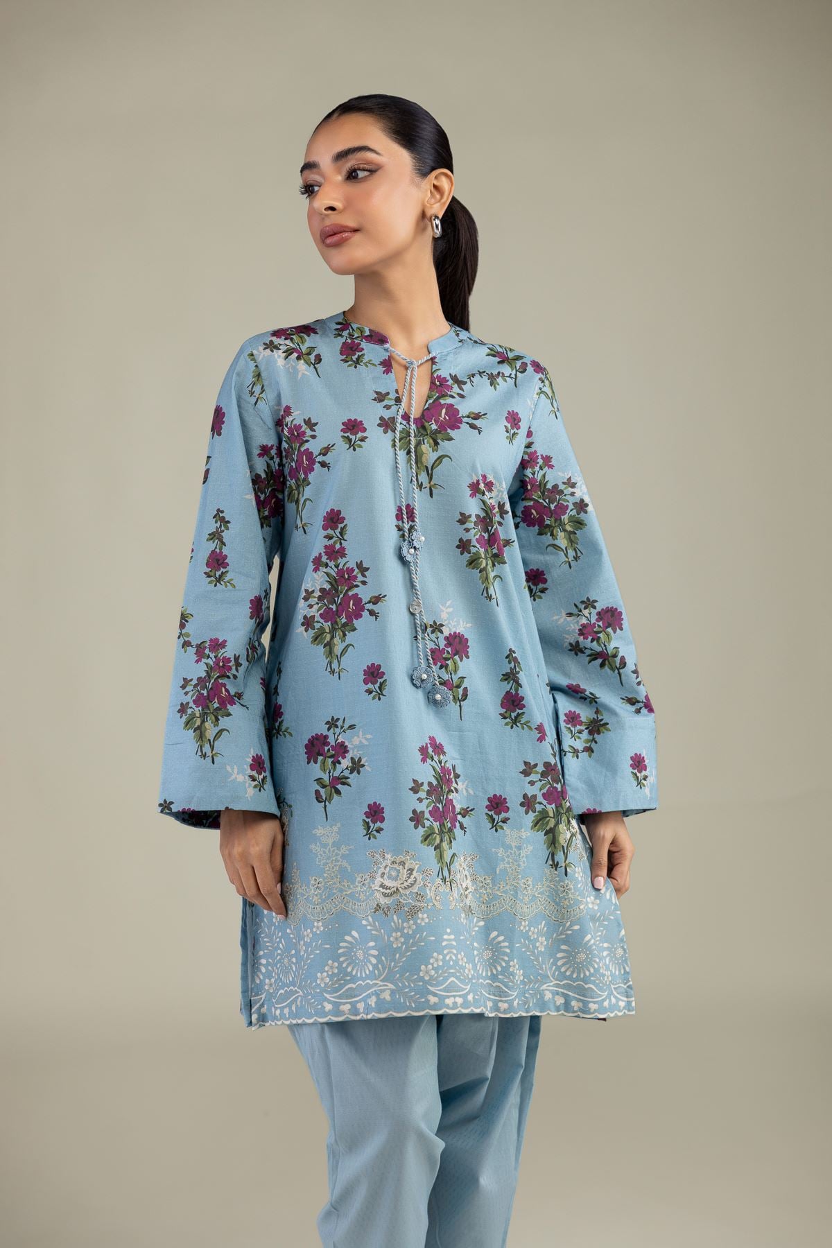 Printed Cotton Dobby Floral Cotton Kurta - 1-26-229-B-I2-VG