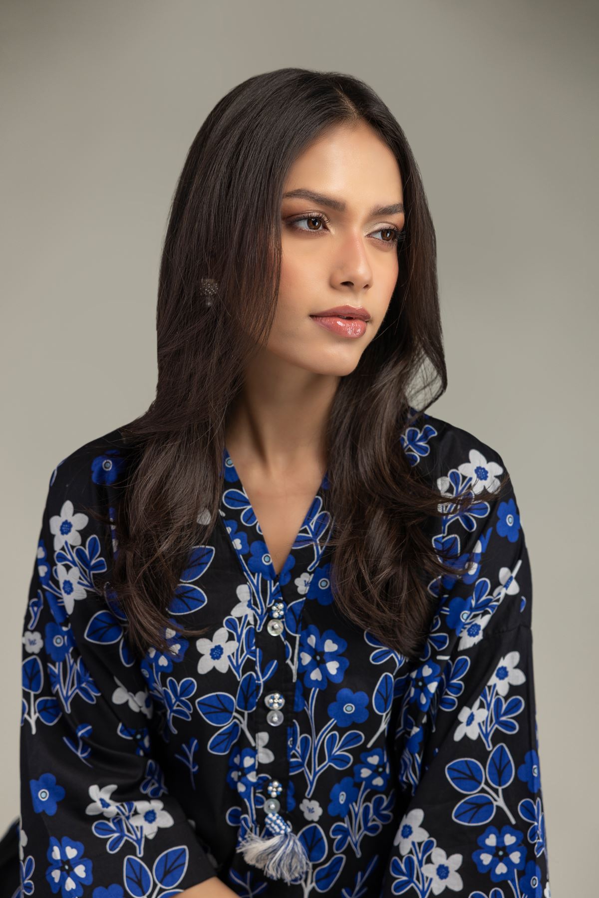 Printed Cambric Floral V-Neck Kurta - 2-26-210-A-C1-VG