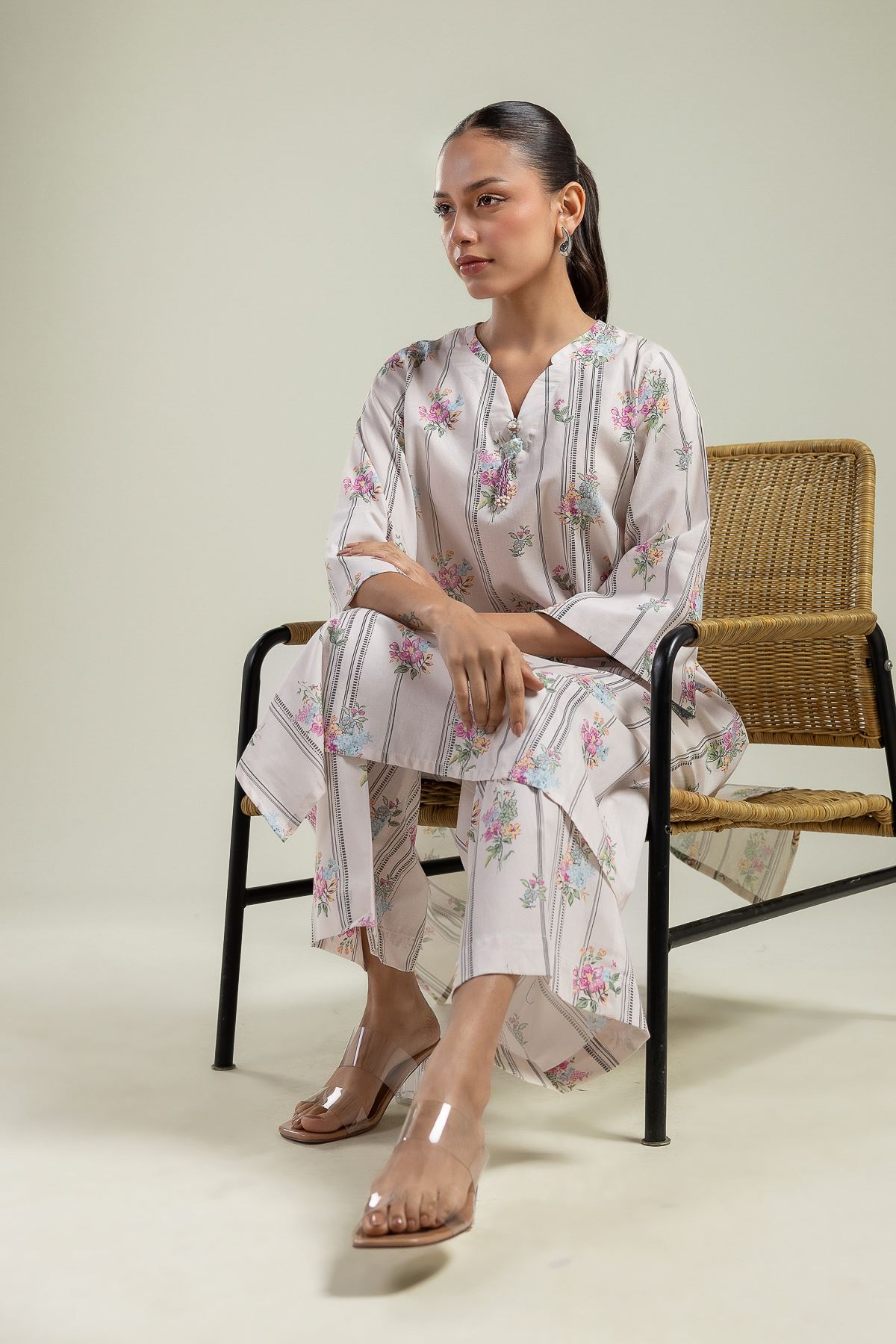 Printed Cambric Floral Tassel Kurta - 1-26-208-A-C1-VG