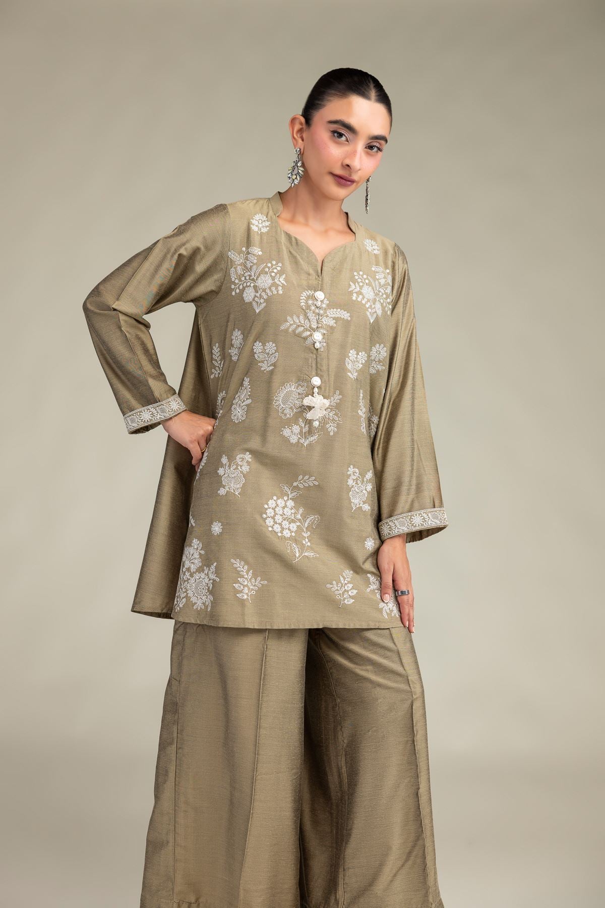 Printed Raw Silk Floral Silk Kurta - 1-26-244-A-D1-VG