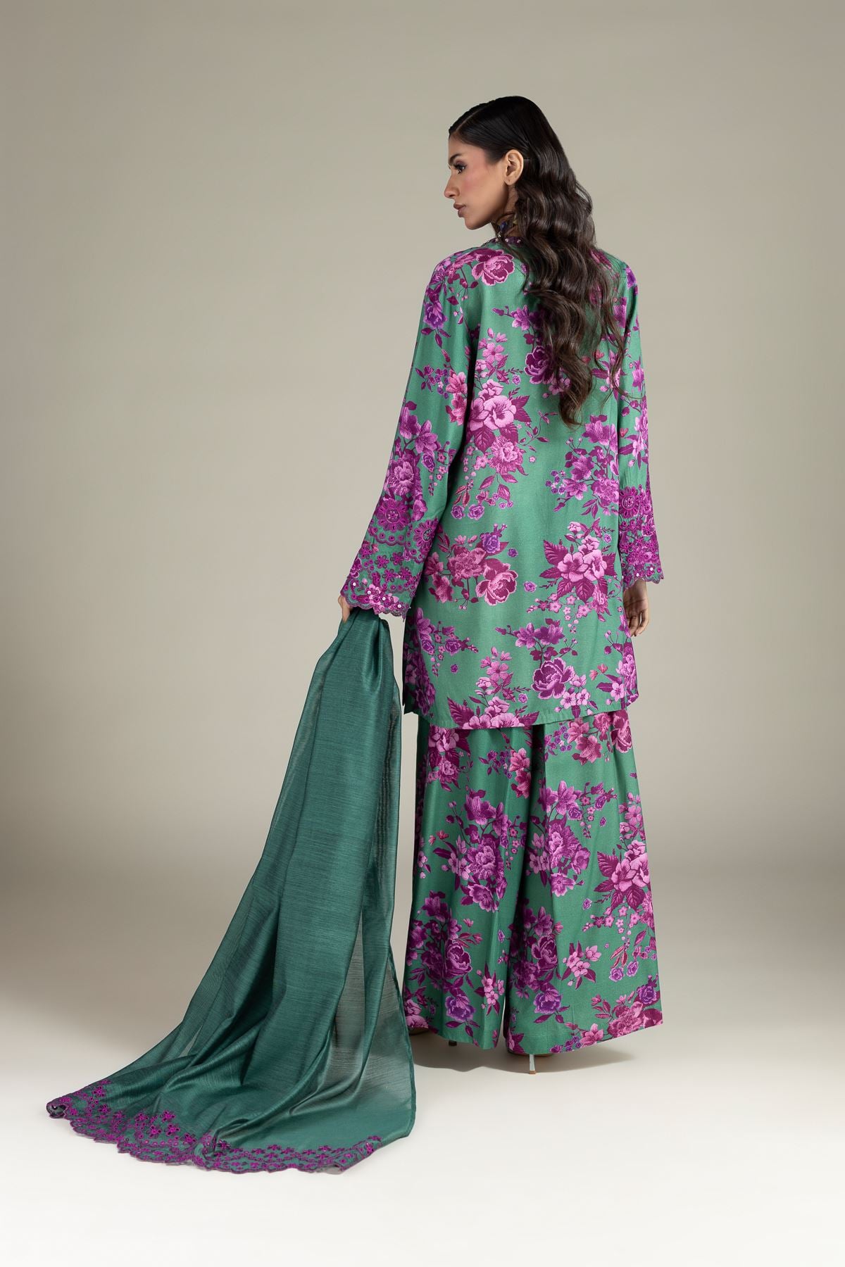 Embroidered Raw Silk 3-Piece Tailored Set - T-A22-26-122FE1-VG