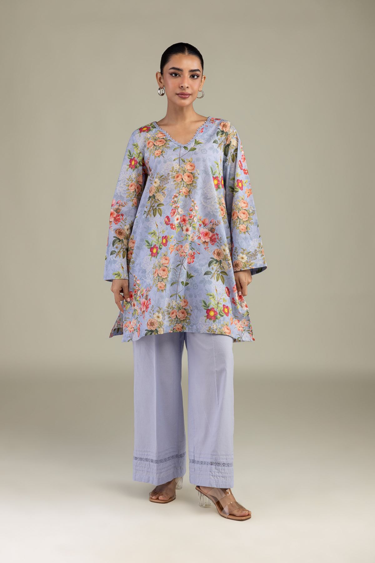 Printed Cotton Dobby Blue Floral Kurta - 1-26-229-B-F1-VG