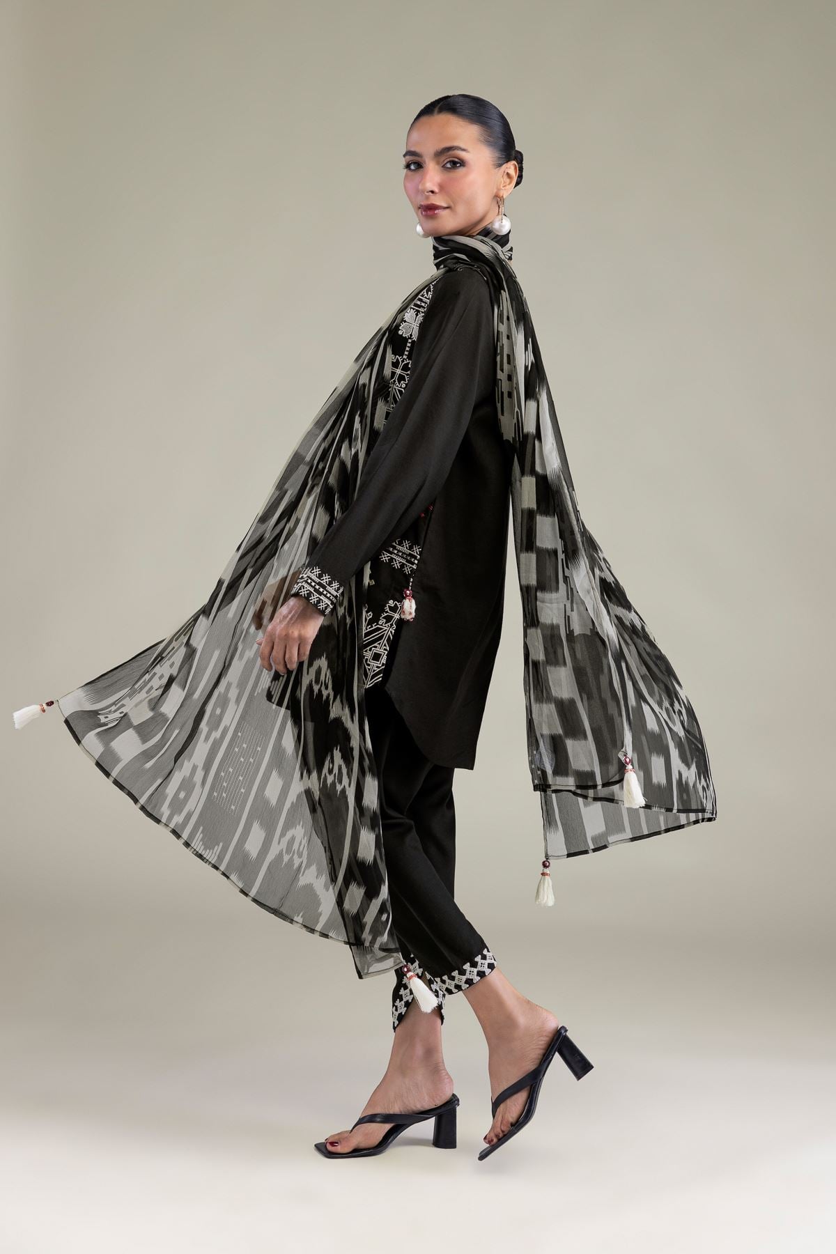 Embroidered Raw Silk Black Silk Shalwar - 2-26-202-A-B-VG