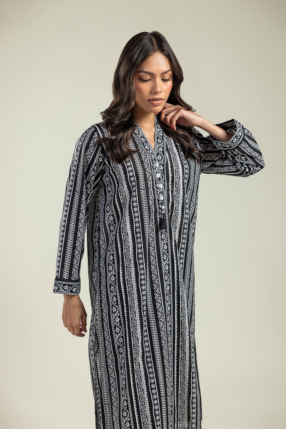 Printed Cambric Long Cambric Kurta - 26-01-2E1-10TA-VG