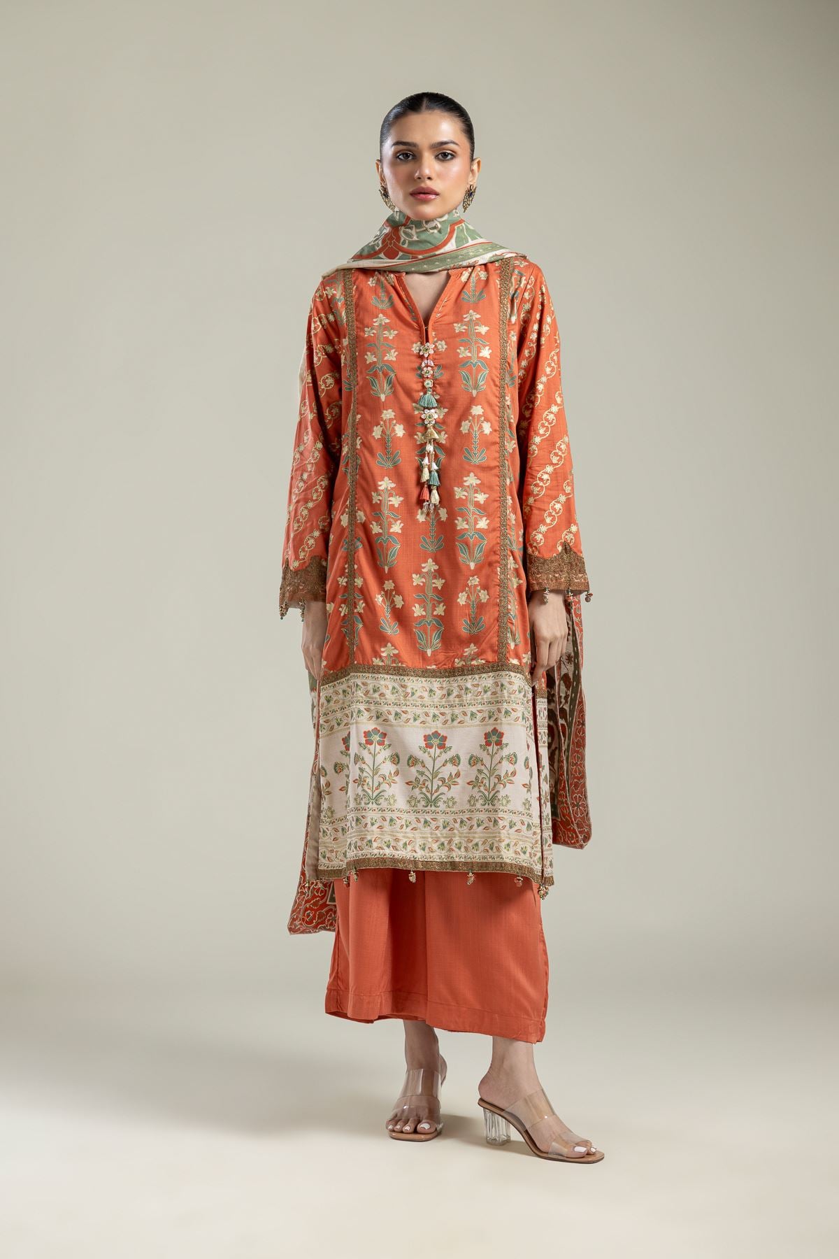 Raw Silk 3-Piece Co-ord Set - 2-26-215-A-G-VG