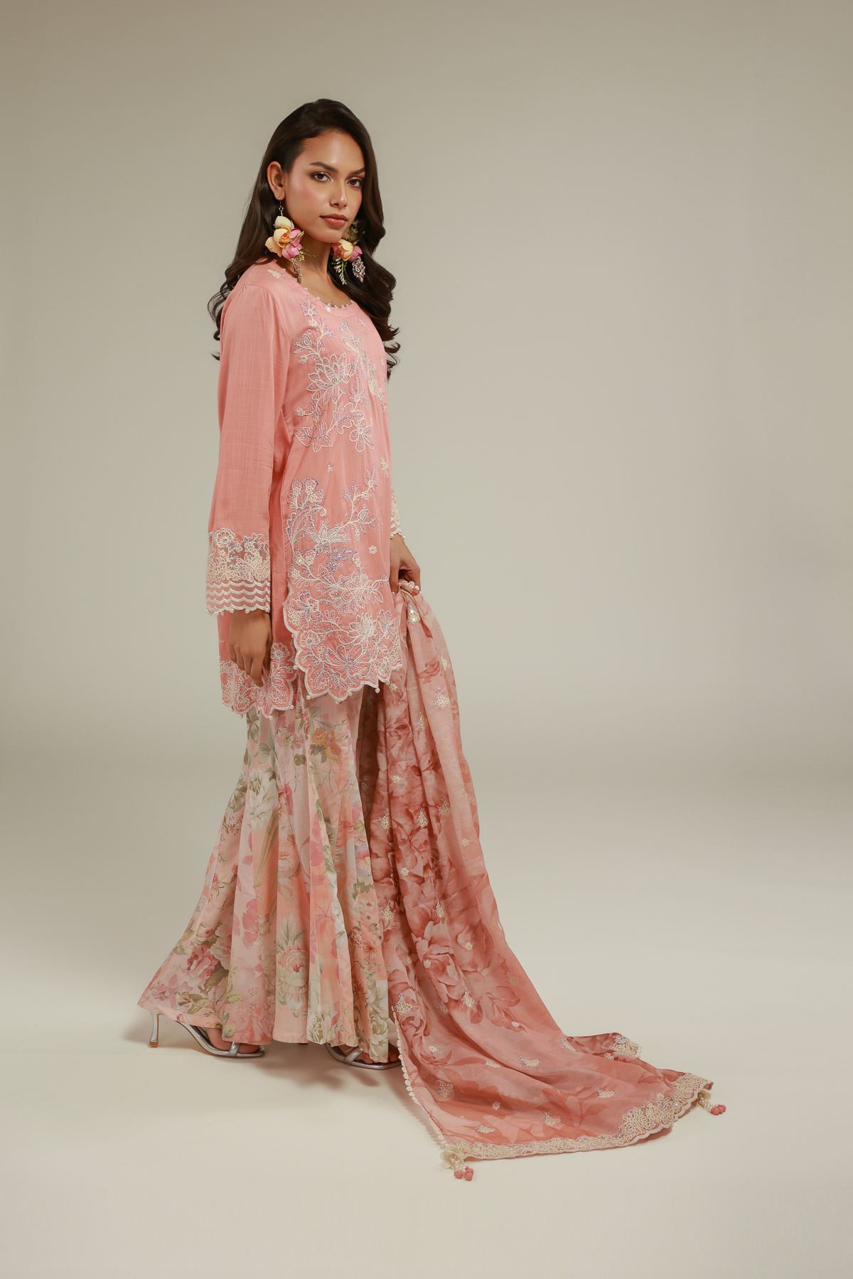Embroidered Raw Silk Floral Kurta 3-piece - 1-26-129-A-C-VG