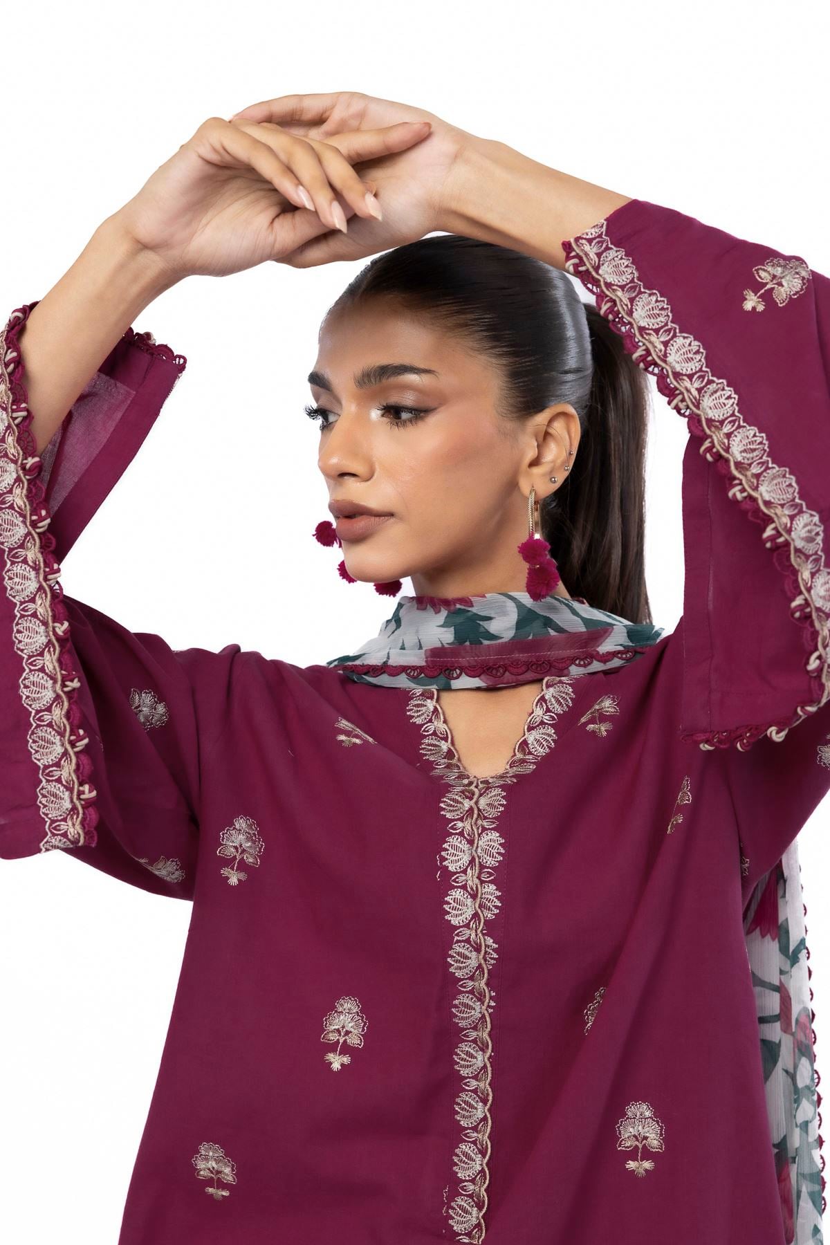 Embroidered Cambric Fabrics 3 Piece - 1001908426