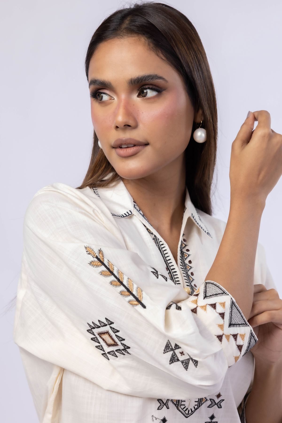 Embroidered Crosshatch Poplin Kurta - 25-04E43-01TB-VG