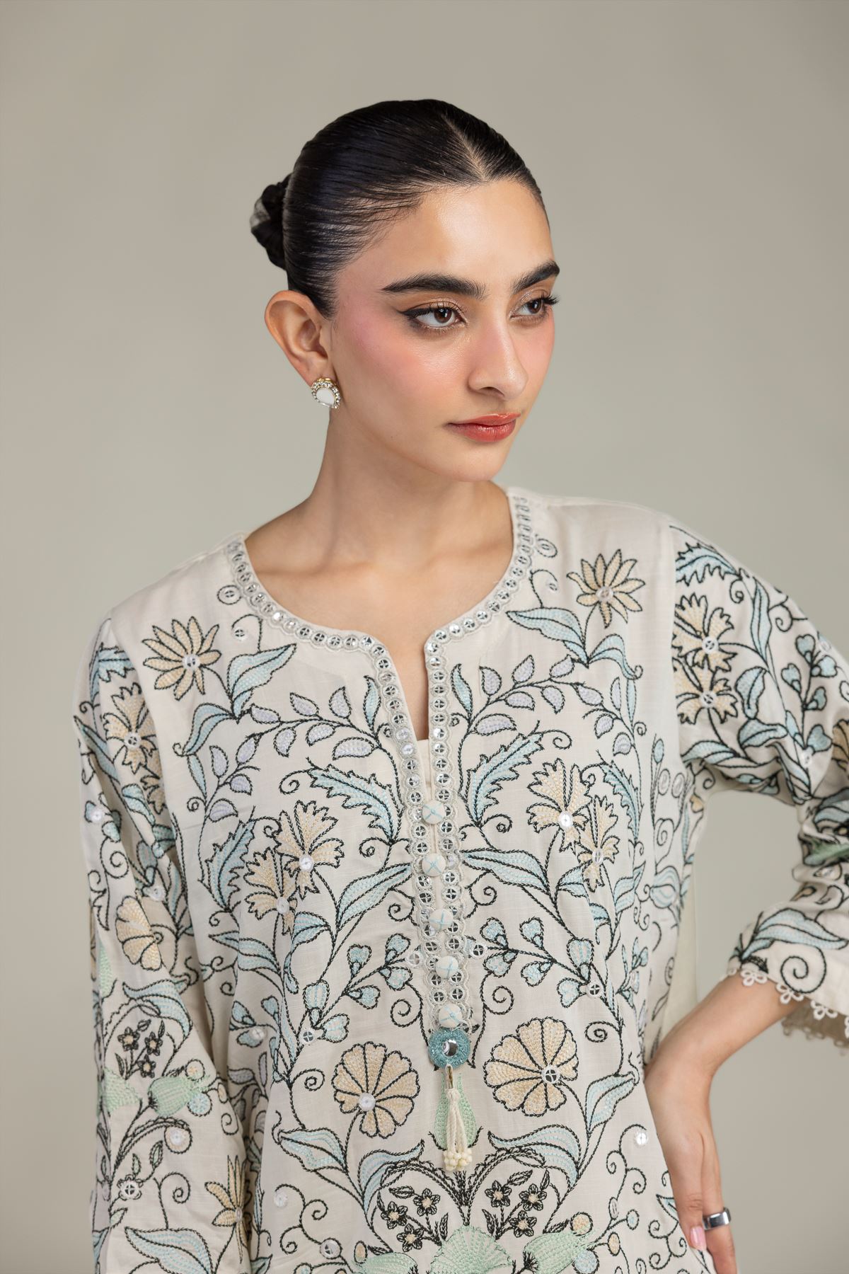Embroidered Raw Silk Short Floral Kurta - 1-26-203-A-C1-VG