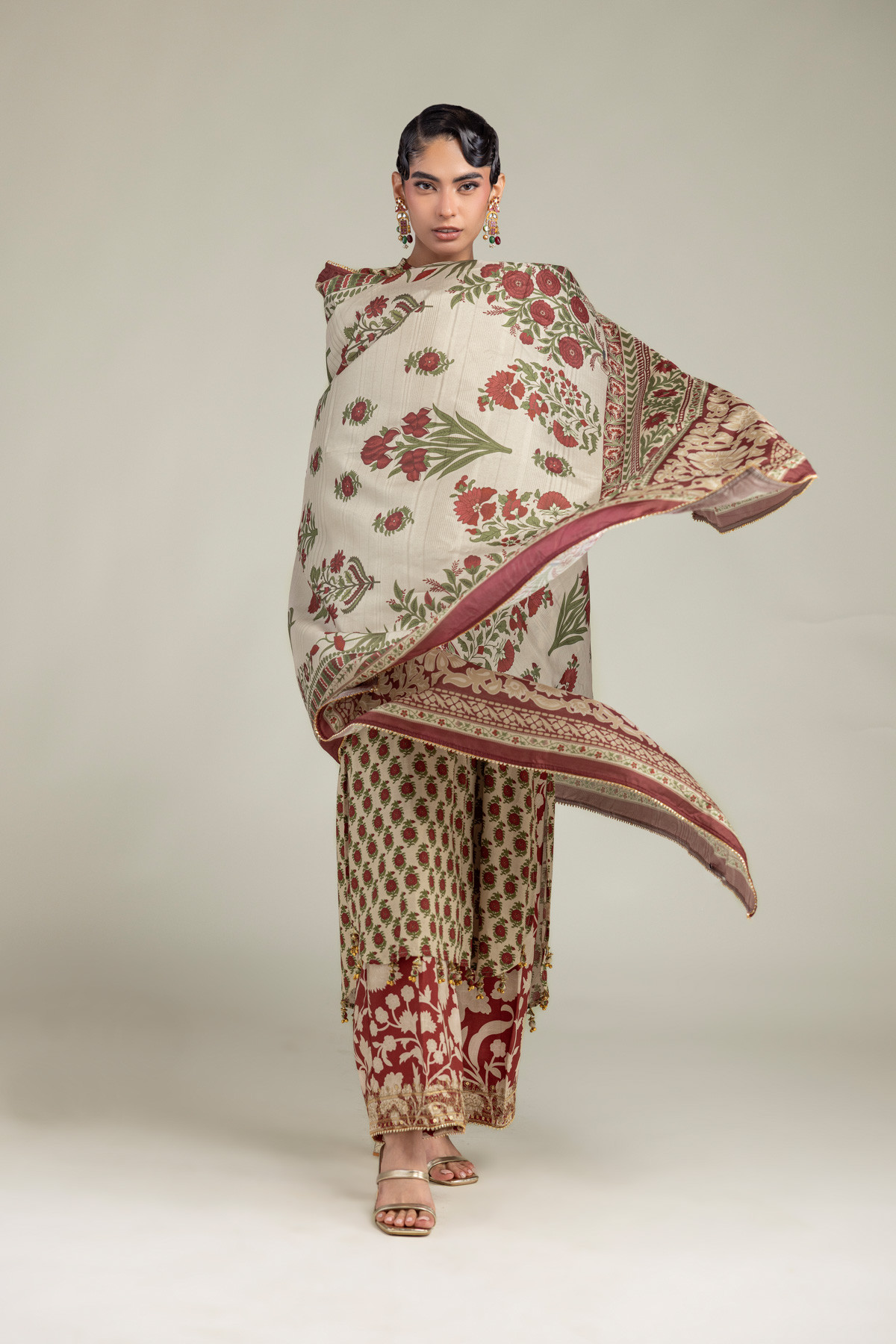 Embroidered Polyester Silk Floral Silk Dupatta - 1-26-102-A-F-VG