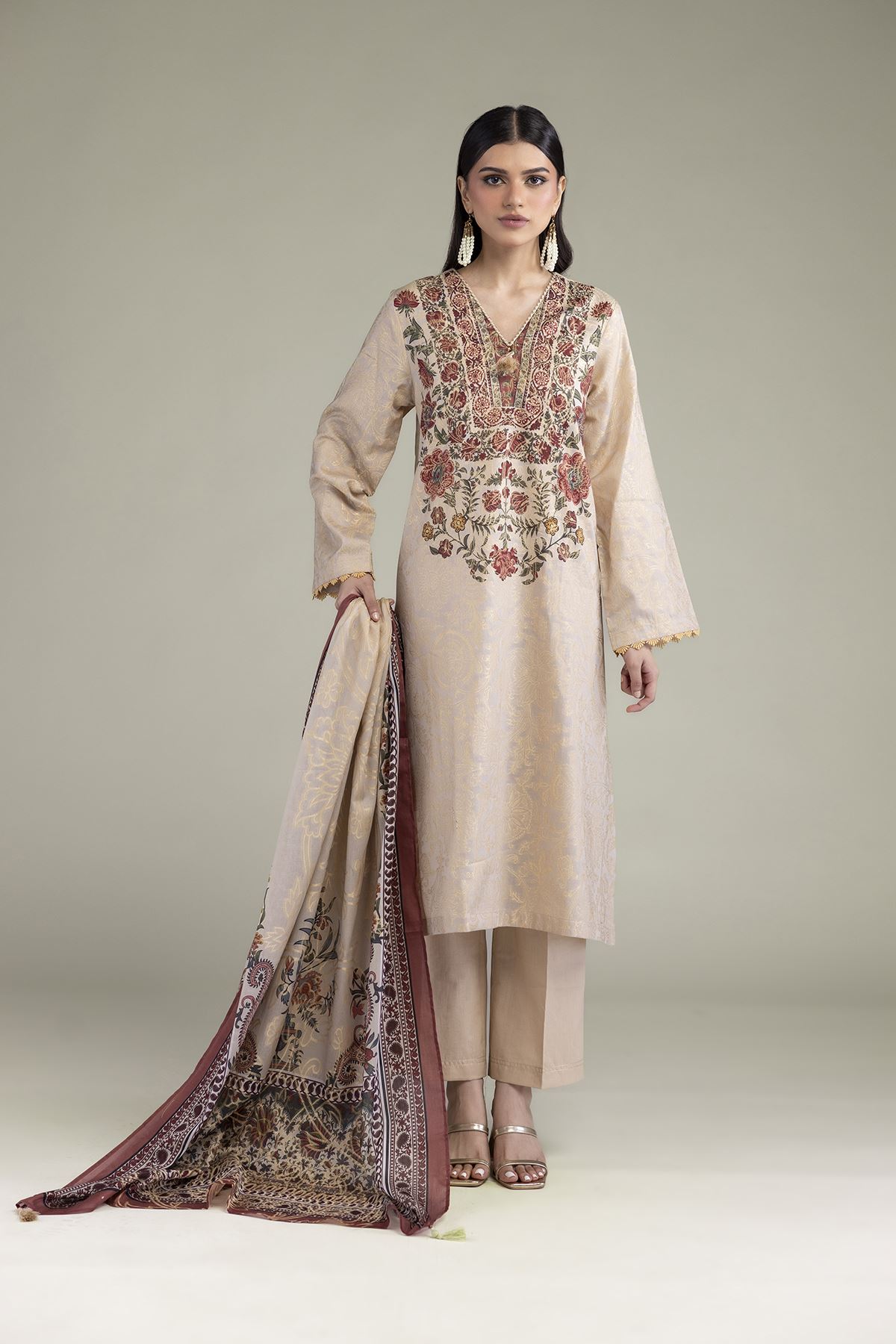 Printed Jacquard Tailored 3-Piece Set - 1-26-229-B-F1-VG