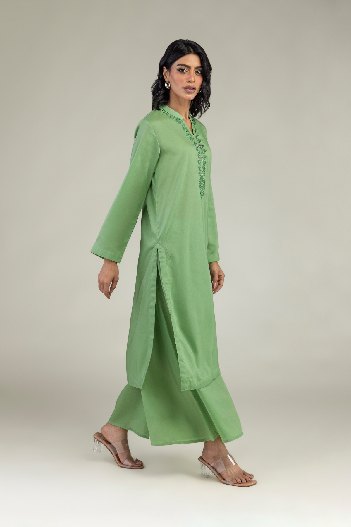 Embroidered Lyocell Green Lyocell Kurta - 8-26-208-A-A1-VG