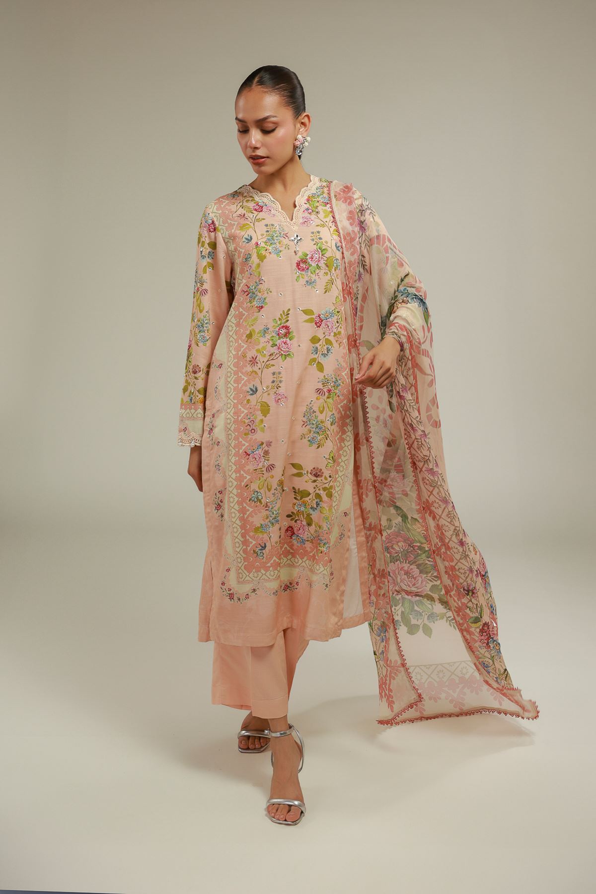 Embroidered Raw Silk Summer Solid Pants - 2-26-104-A-E-VG