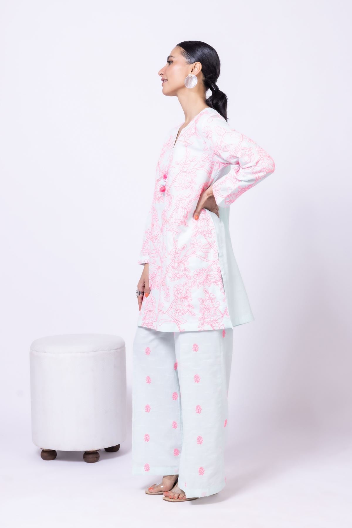 Embroidered Cross Slub Broshia Pants - 25-W02iB-02TA-VG