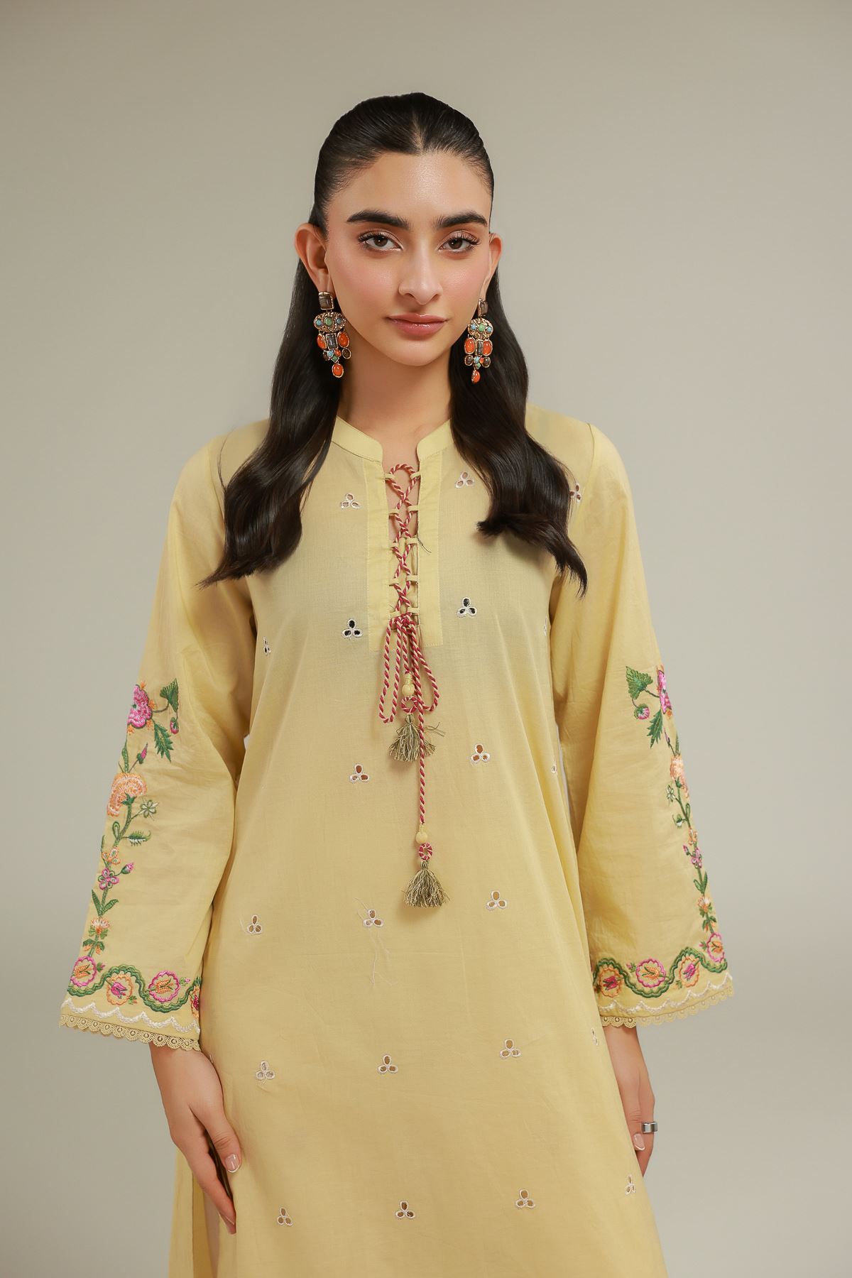 Embroidered Cambric Floral Cambric Kurta - 12-26-114-E-G-VG