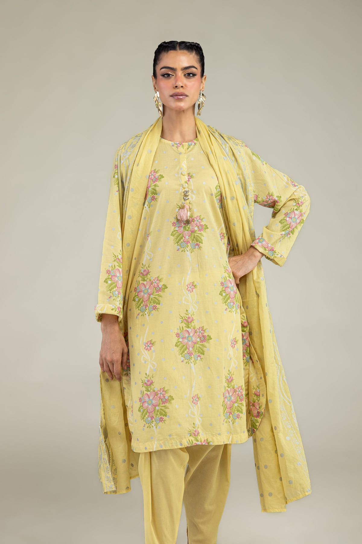 Printed Cambric Floral Yellow Kurta - 1-26-240-A-J1-VG