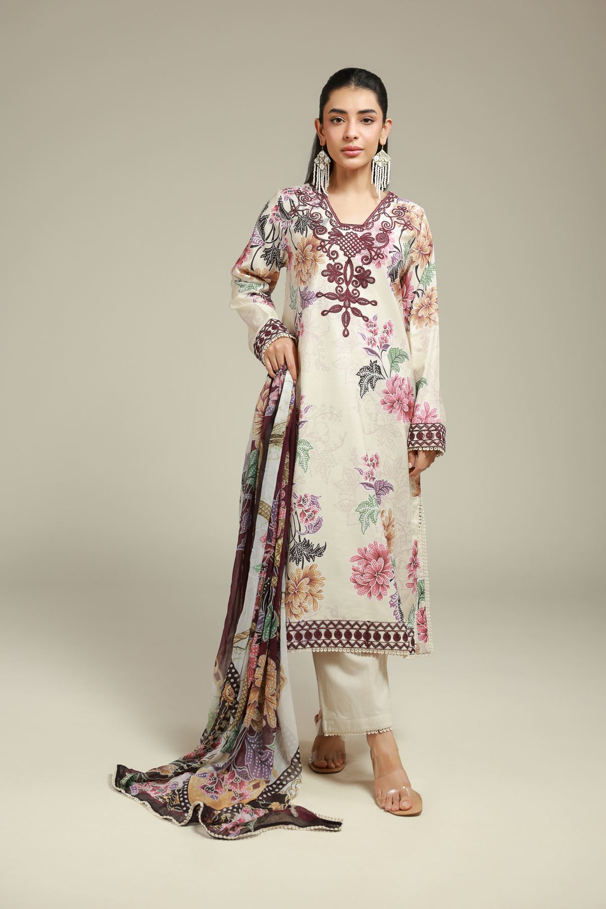 Embroidered Satin 3-Piece Tailored Set - T-A33-26-107FH-VG