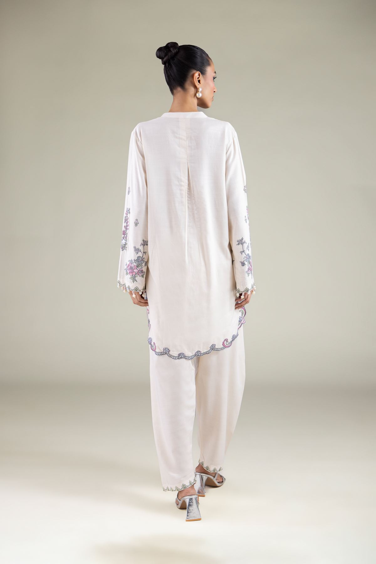 Embroidered Raw Silk Paisley Pearl Kurta - 2-26-105-A-D-VG