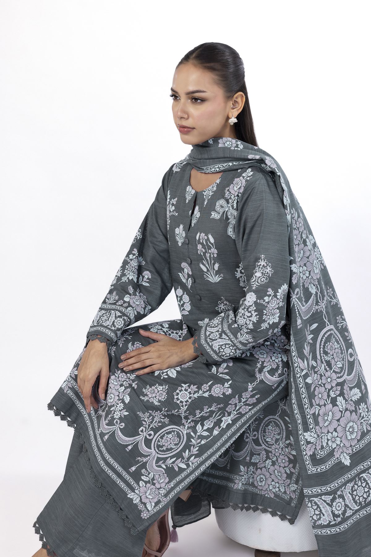 Printed Light Khaddar Fabrics 3 Piece - LKN72B-VG