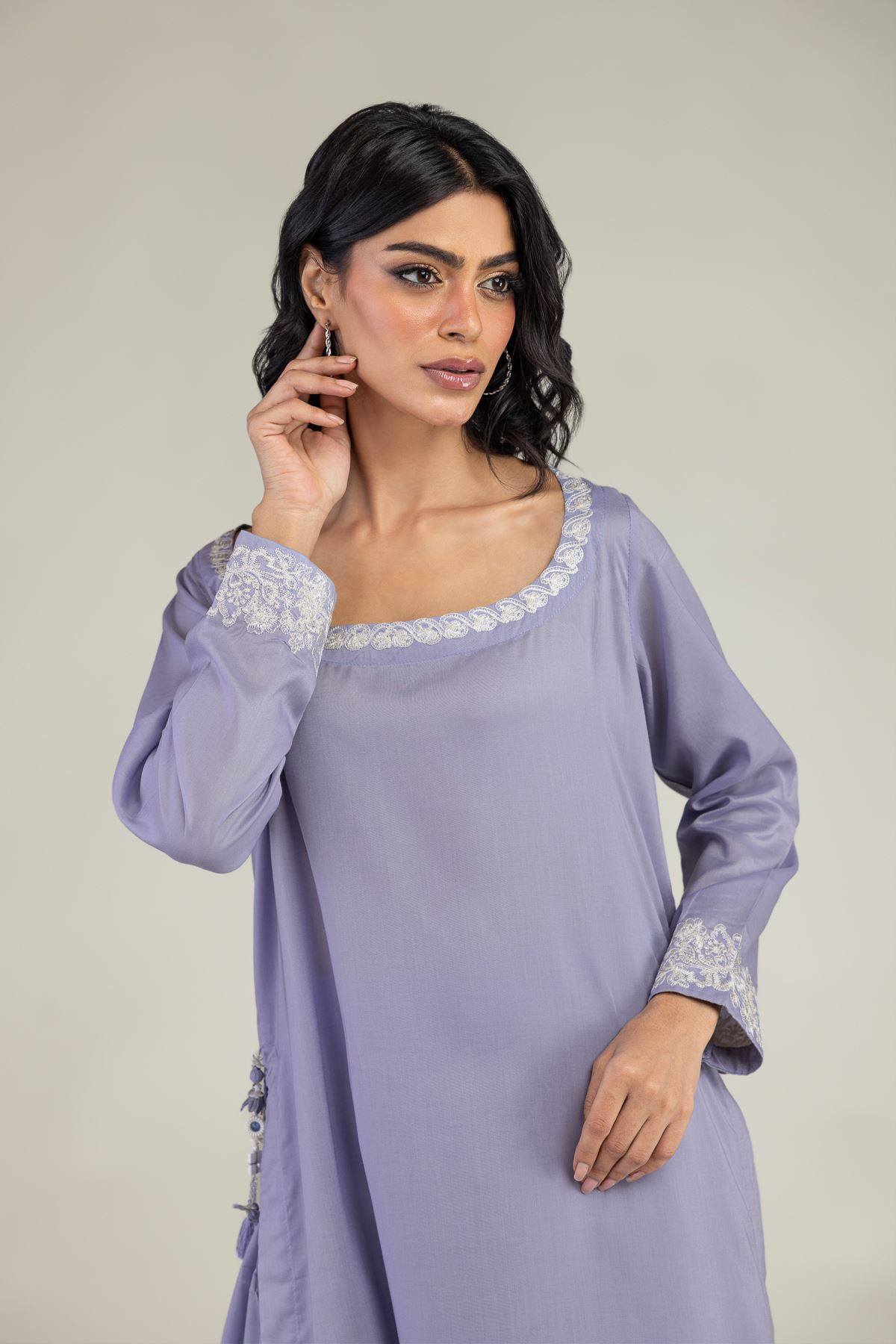 Embroidered Lyocell Long Lavendar Kurta - 1-26-240-A-J1-VG