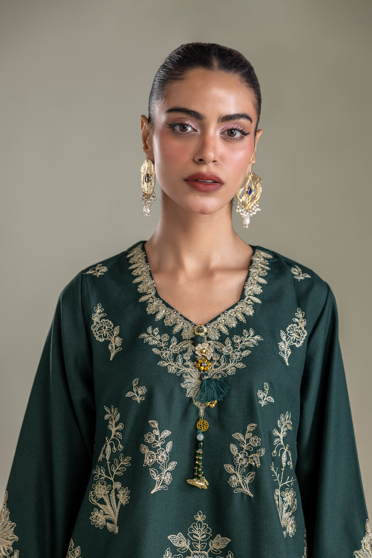 Embroidered Heavy Blended Viscose Dark Green Kurta - 1-26-433-A-D1-VG