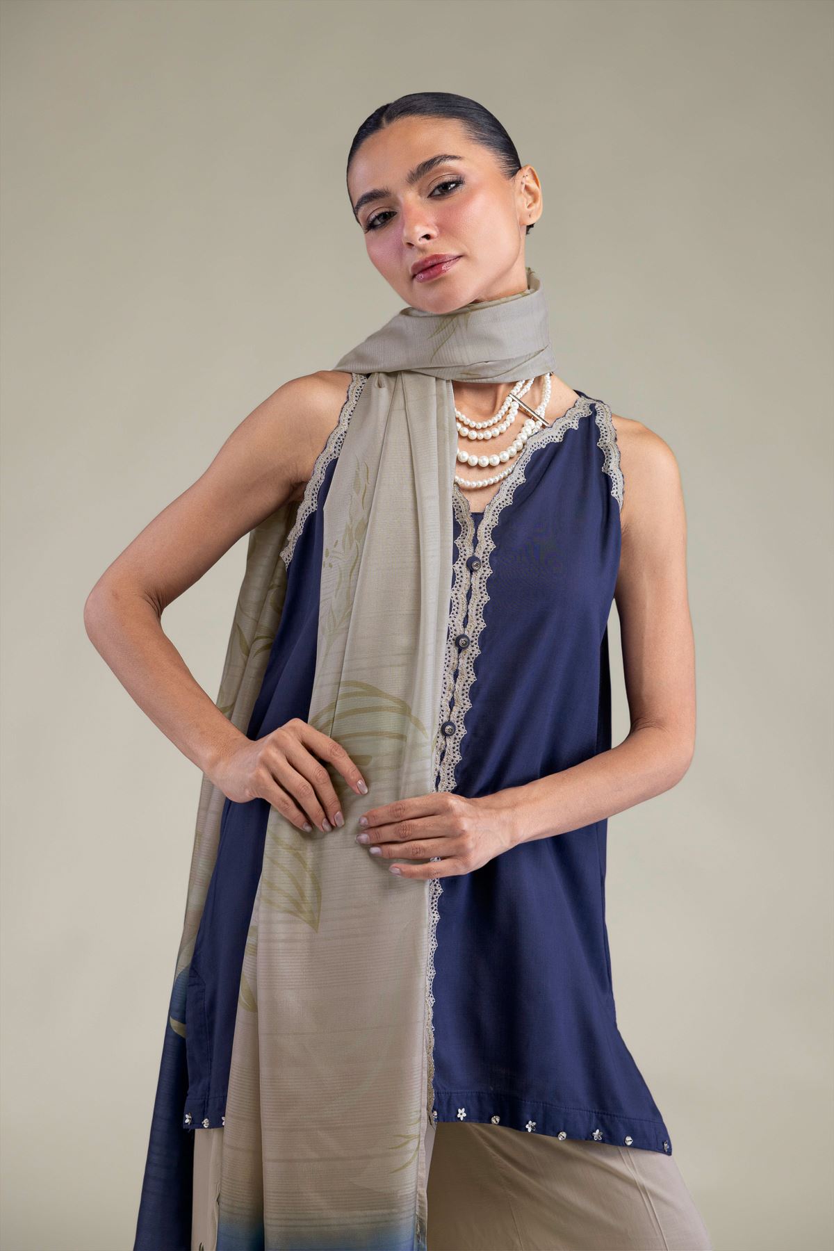 Embroidered Polyester Silk Floral Beige Dupatta - 2-26-202-A-C-VG