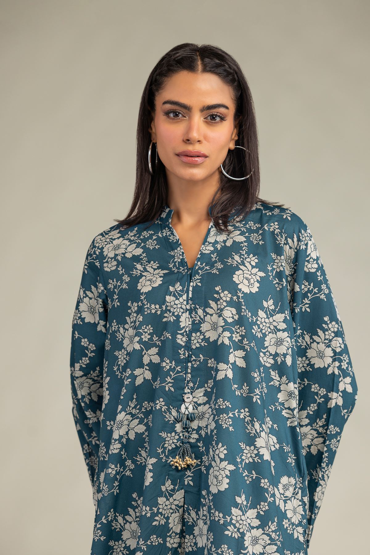 Printed Cambric Cambric Longline Kurta - 1-26-250-B-H1-VG
