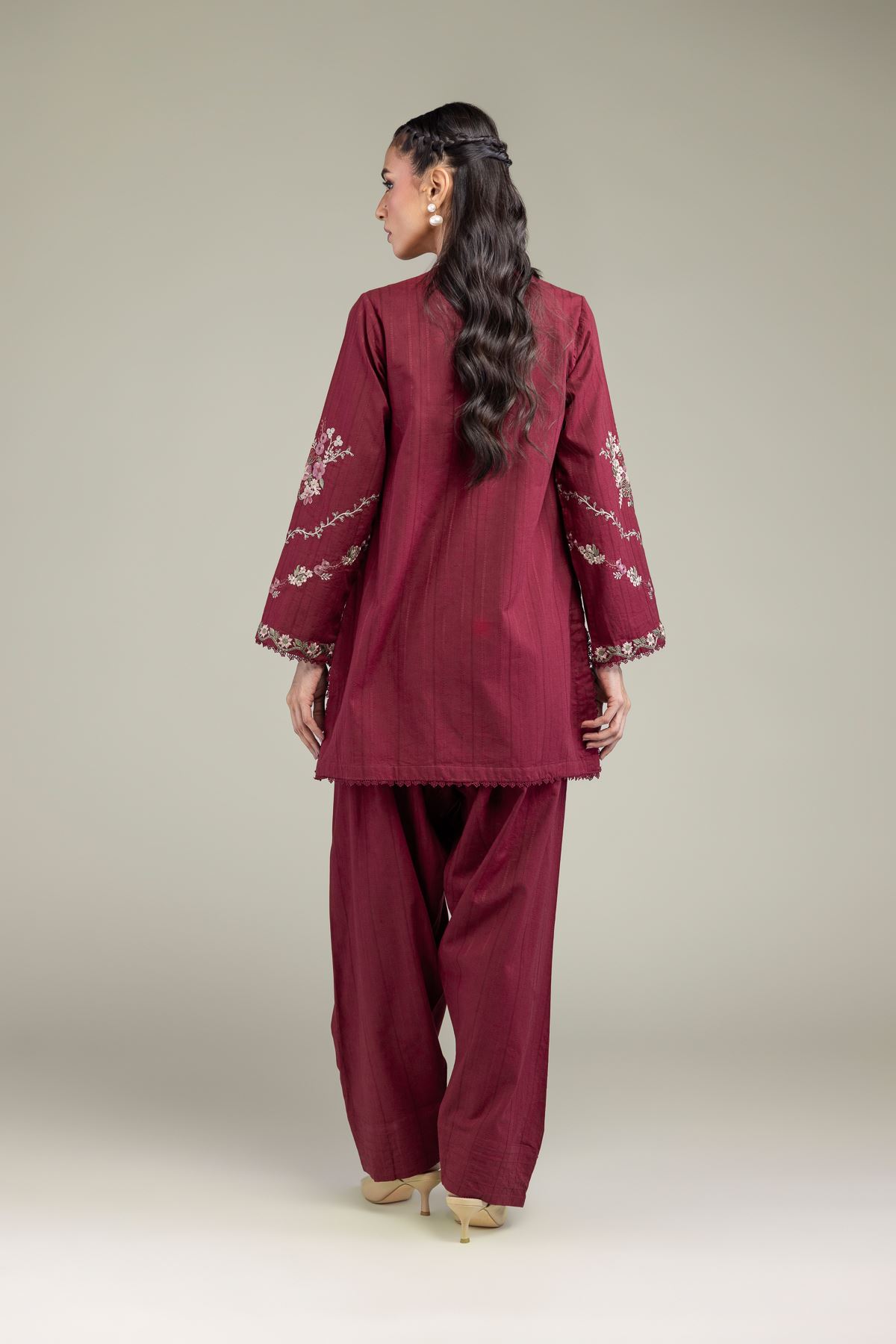 Embroidered Textured Cotton Floral Short Kurta - T-A11-26-114FF1-VG