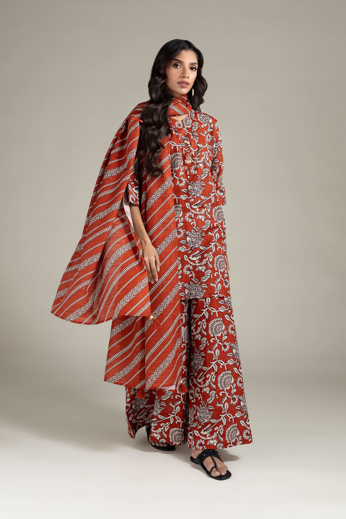 Printed Textured Cotton Dupatta - 25-04EX10-07TA-VG