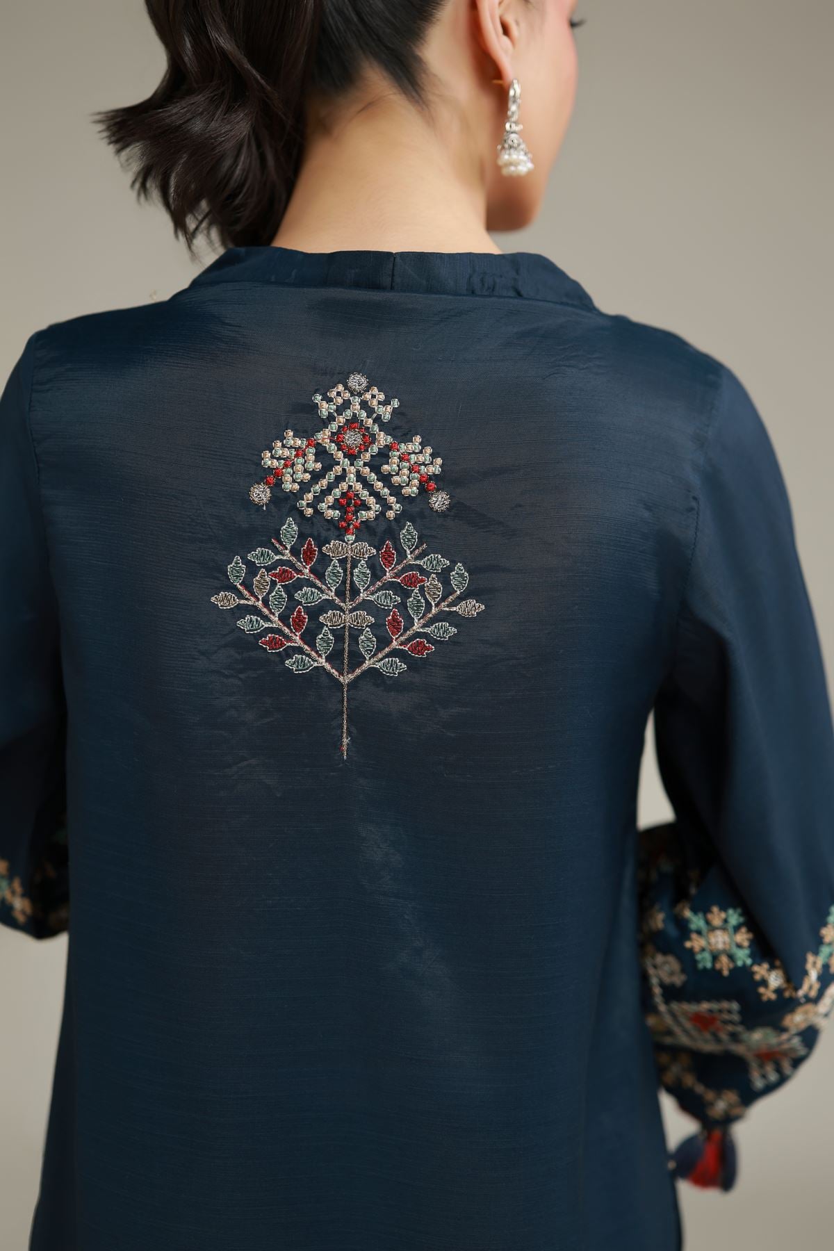 Embroidered Raw Silk Embroidered Navy Kurta - 2-26-108-F-D-VG