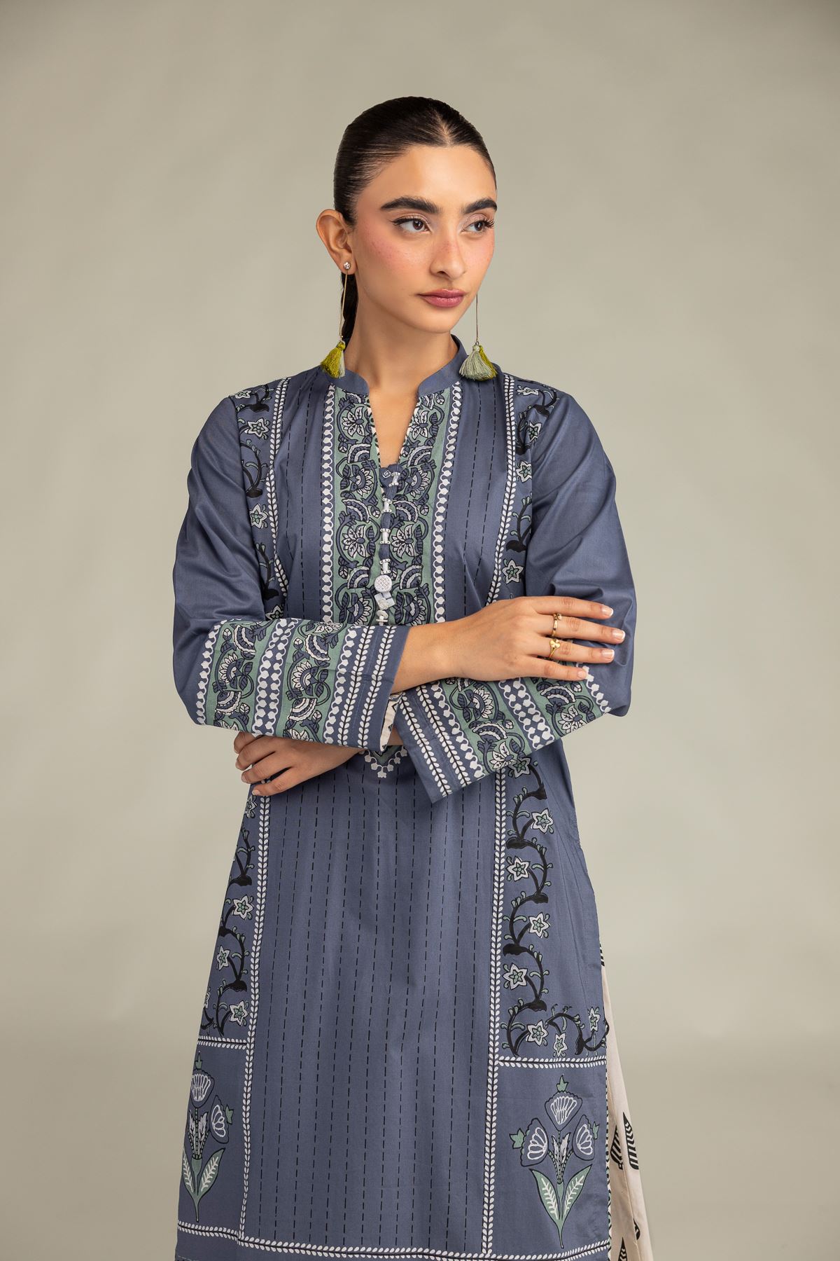 Printed Cambric Floral Cambric Kurta - 2-26-308-A-G1-VG